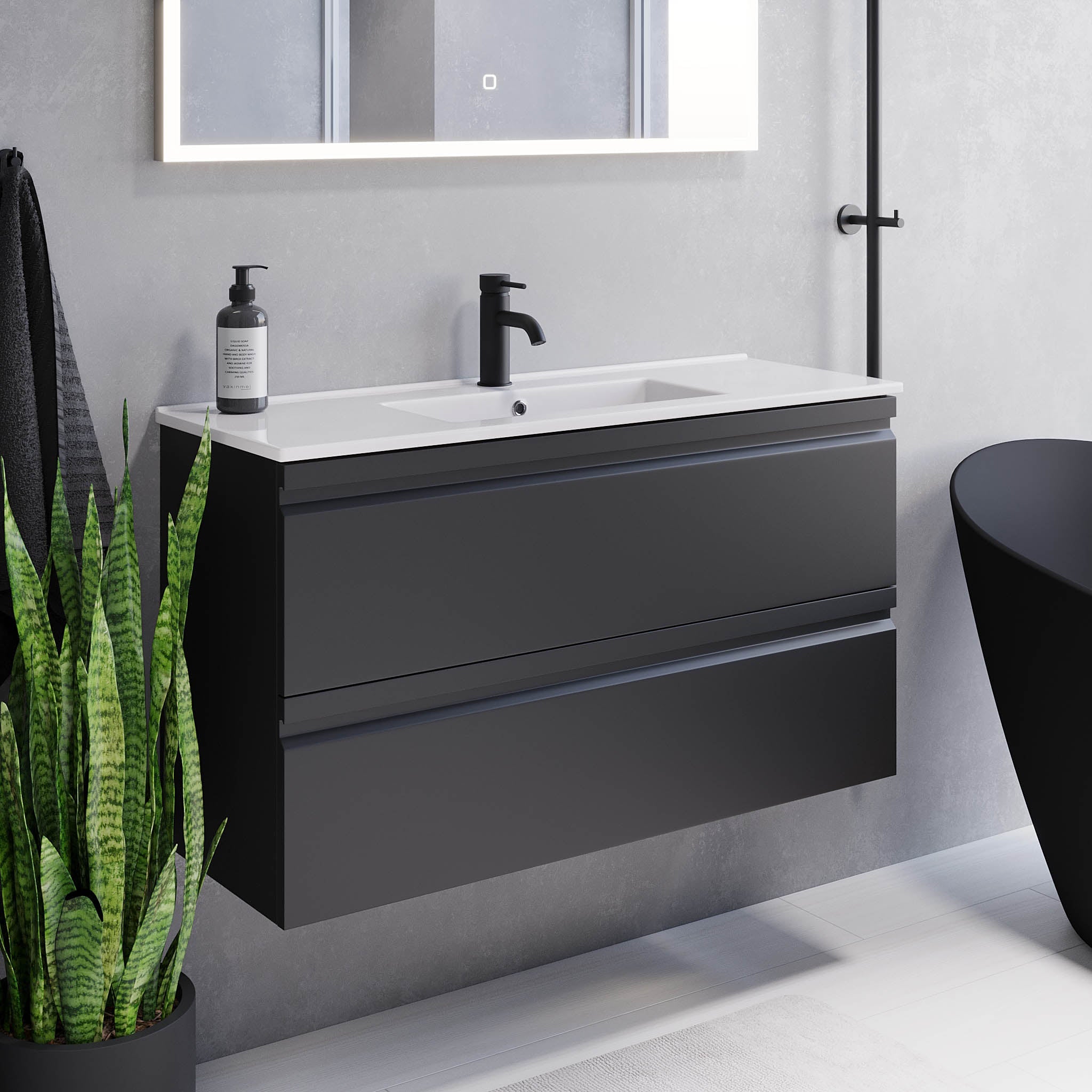Knarrlagsund Slimline Badrumsmöbel, Svart Matt - Tvättställsskåp - BATH DELUXE - PRESTIGE - 74 - 100 - 70 - 02 - 30 - BATHDELUXE SWEDEN