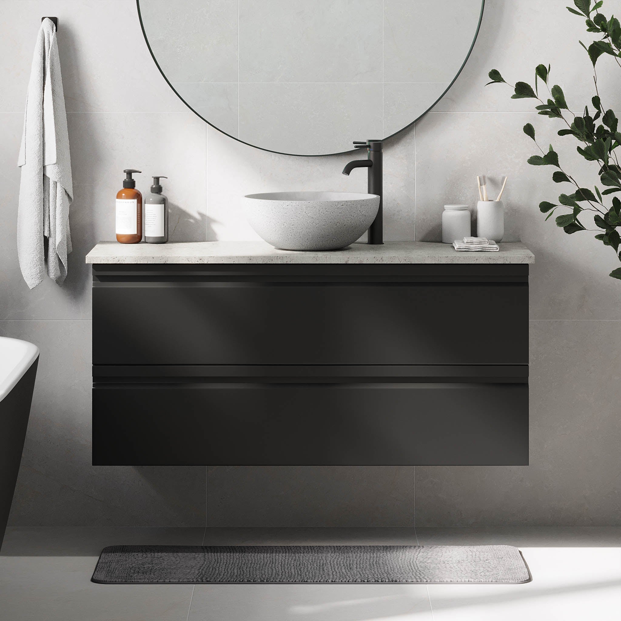 Bardufoss Badrumsmöbel, Svart Matt - Tvättställsskåp - BATH DELUXE - PRESTIGE - 74 - 120 - 14 - 02 - 40 - BATHDELUXE SWEDEN