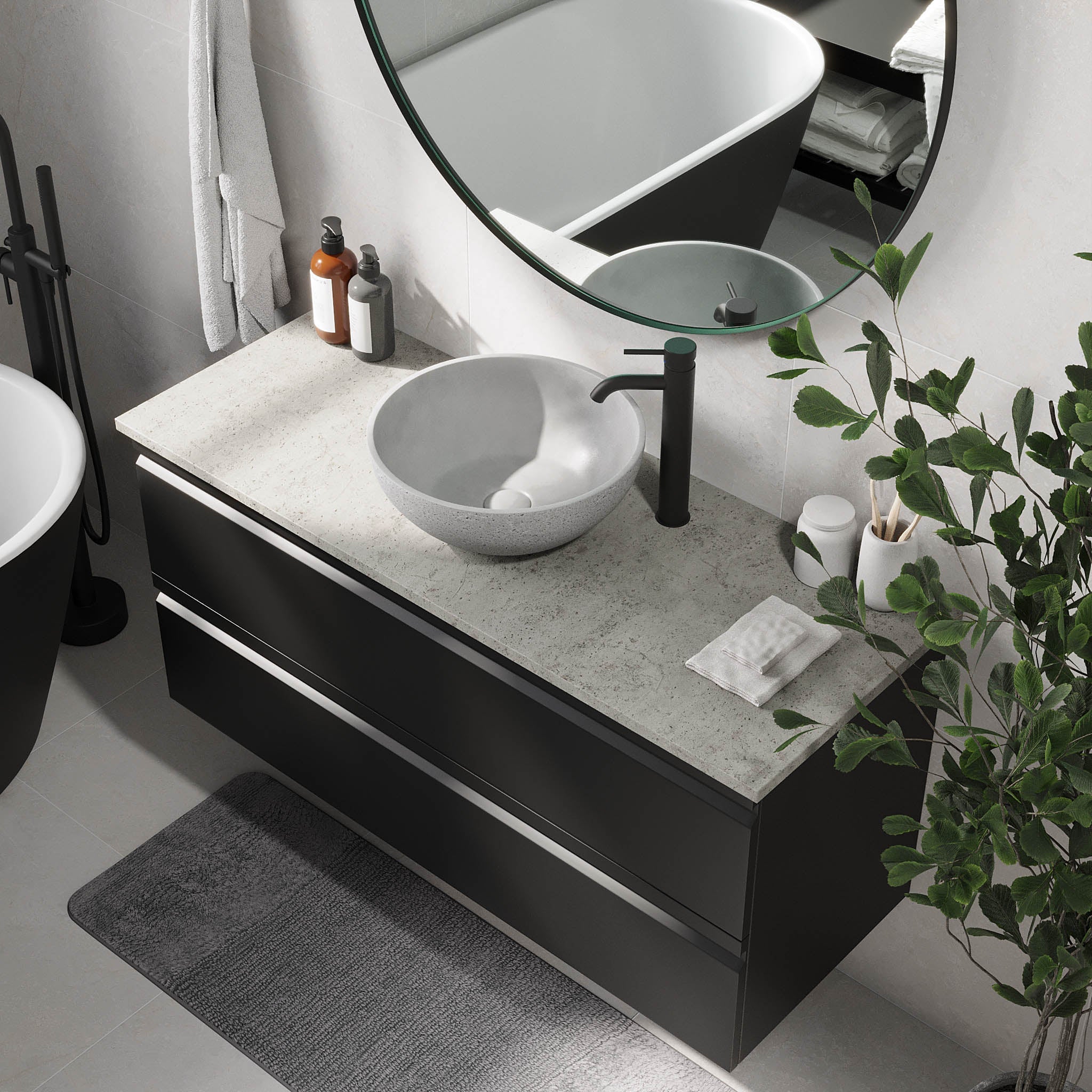 Bardufoss Badrumsmöbel, Svart Matt - Tvättställsskåp - BATH DELUXE - PRESTIGE - 74 - 120 - 14 - 02 - 40 - BATHDELUXE SWEDEN