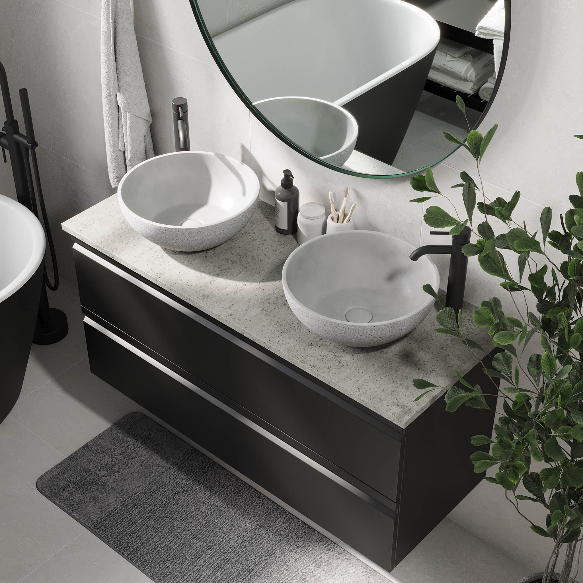 Bardufoss Badrumsmöbel, Svart Matt - Tvättställsskåp - BATH DELUXE - PRESTIGE - 74 - 120 - 14 - 02 - 41 - BATHDELUXE SWEDEN
