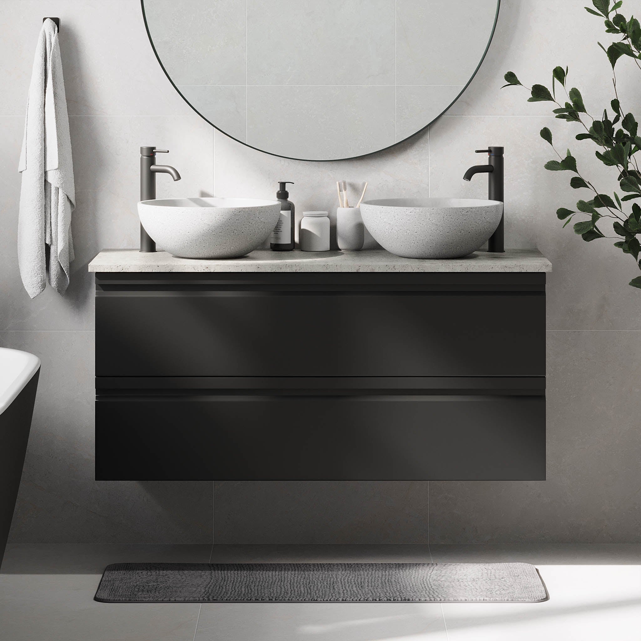 Bardufoss Badrumsmöbel, Svart Matt - Tvättställsskåp - BATH DELUXE - PRESTIGE - 74 - 120 - 14 - 02 - 41 - BATHDELUXE SWEDEN