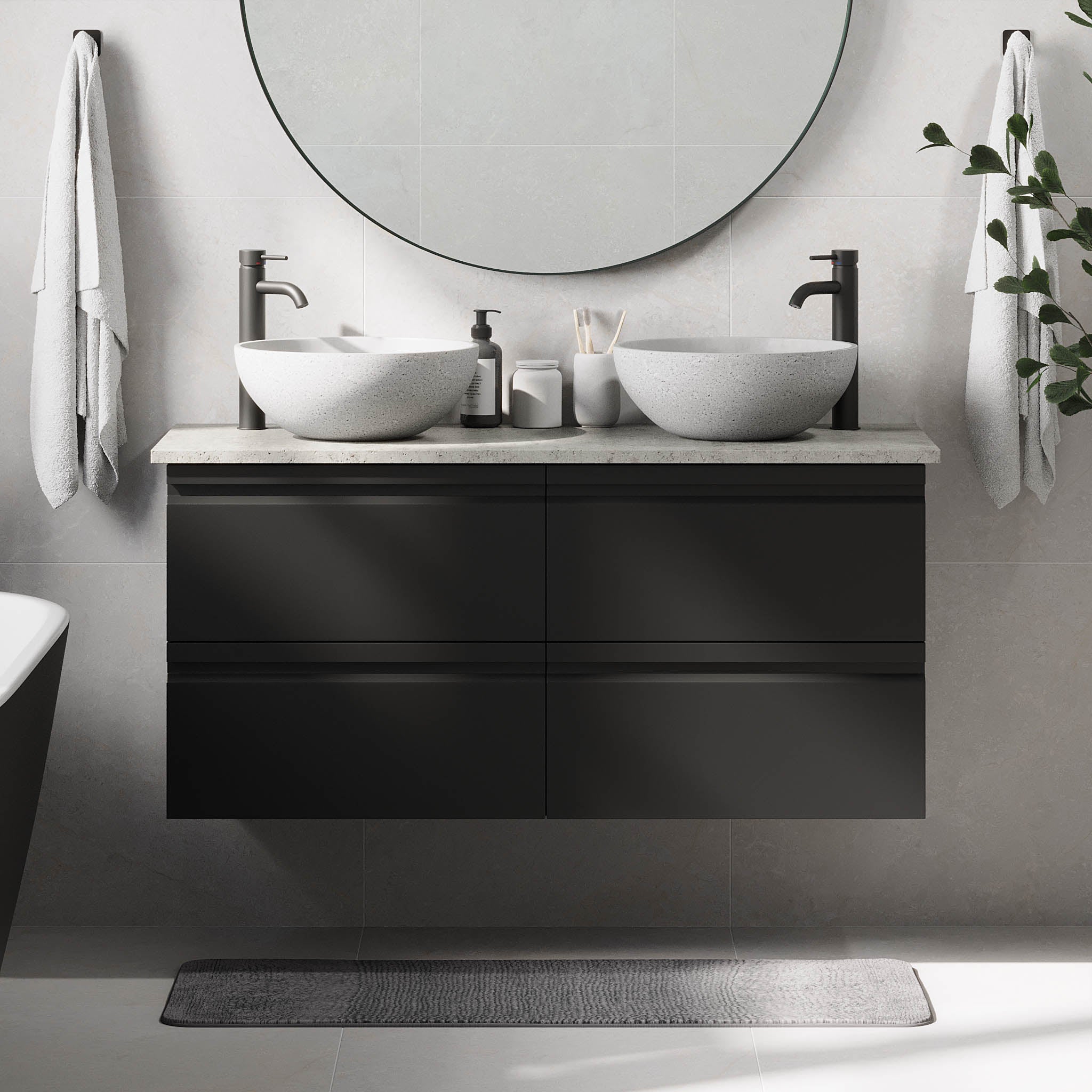Bardufoss Badrumsmöbel, Svart Matt - Tvättställsskåp - BATH DELUXE - PRESTIGE - 74 - 120 - 14 - 02 - 42 - BATHDELUXE SWEDEN