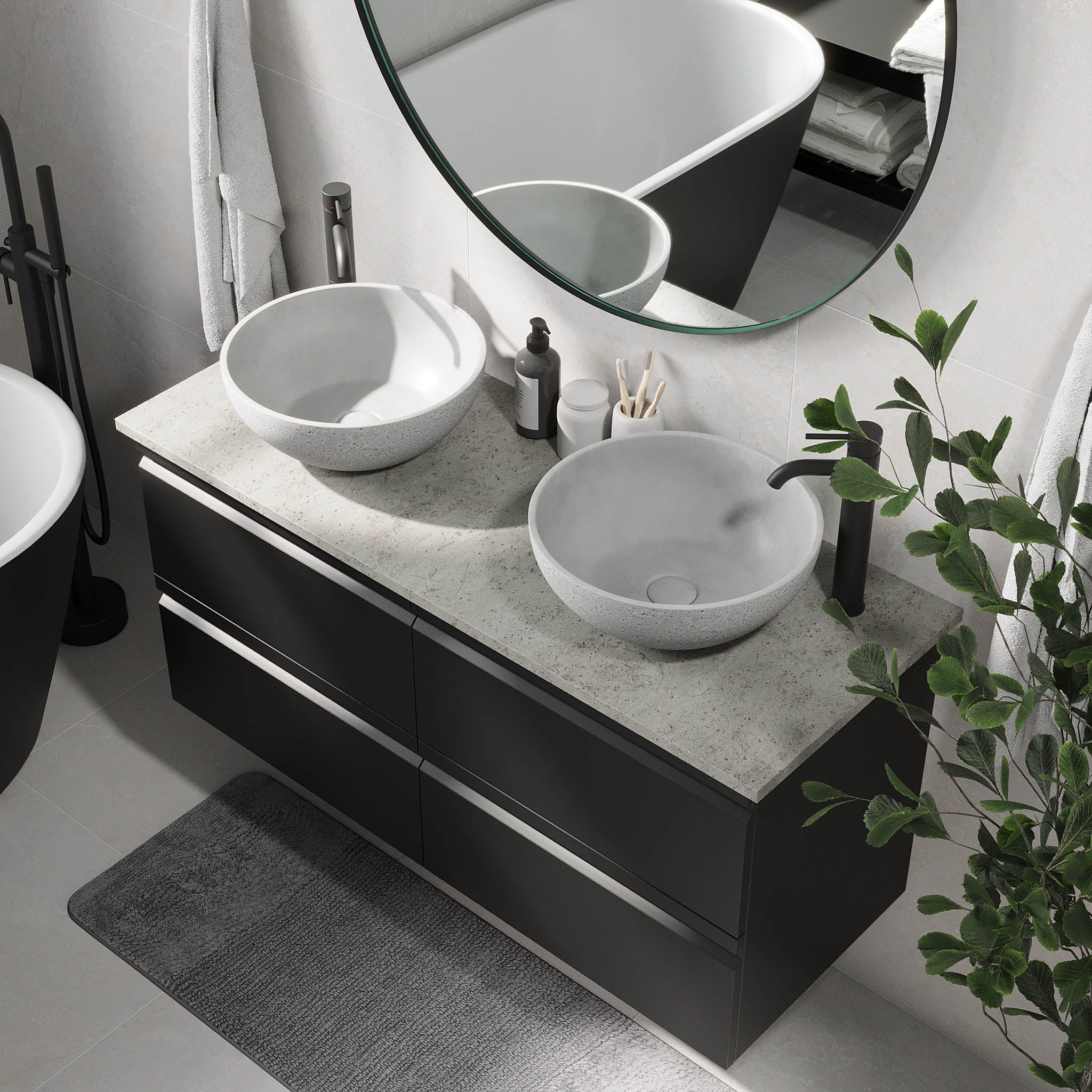 Bardufoss Badrumsmöbel, Svart Matt - Tvättställsskåp - BATH DELUXE - PRESTIGE - 74 - 120 - 14 - 02 - 42 - BATHDELUXE SWEDEN