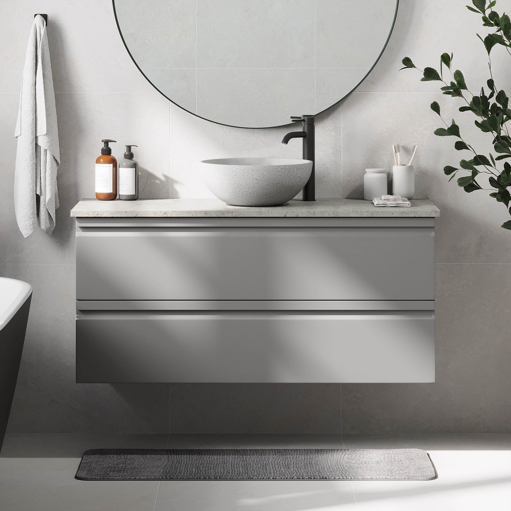 Bardufoss Badrumsmöbel, Grå Matt - Tvättställsskåp - BATH DELUXE - PRESTIGE - 74 - 120 - 14 - 03 - 40 - BATHDELUXE SWEDEN