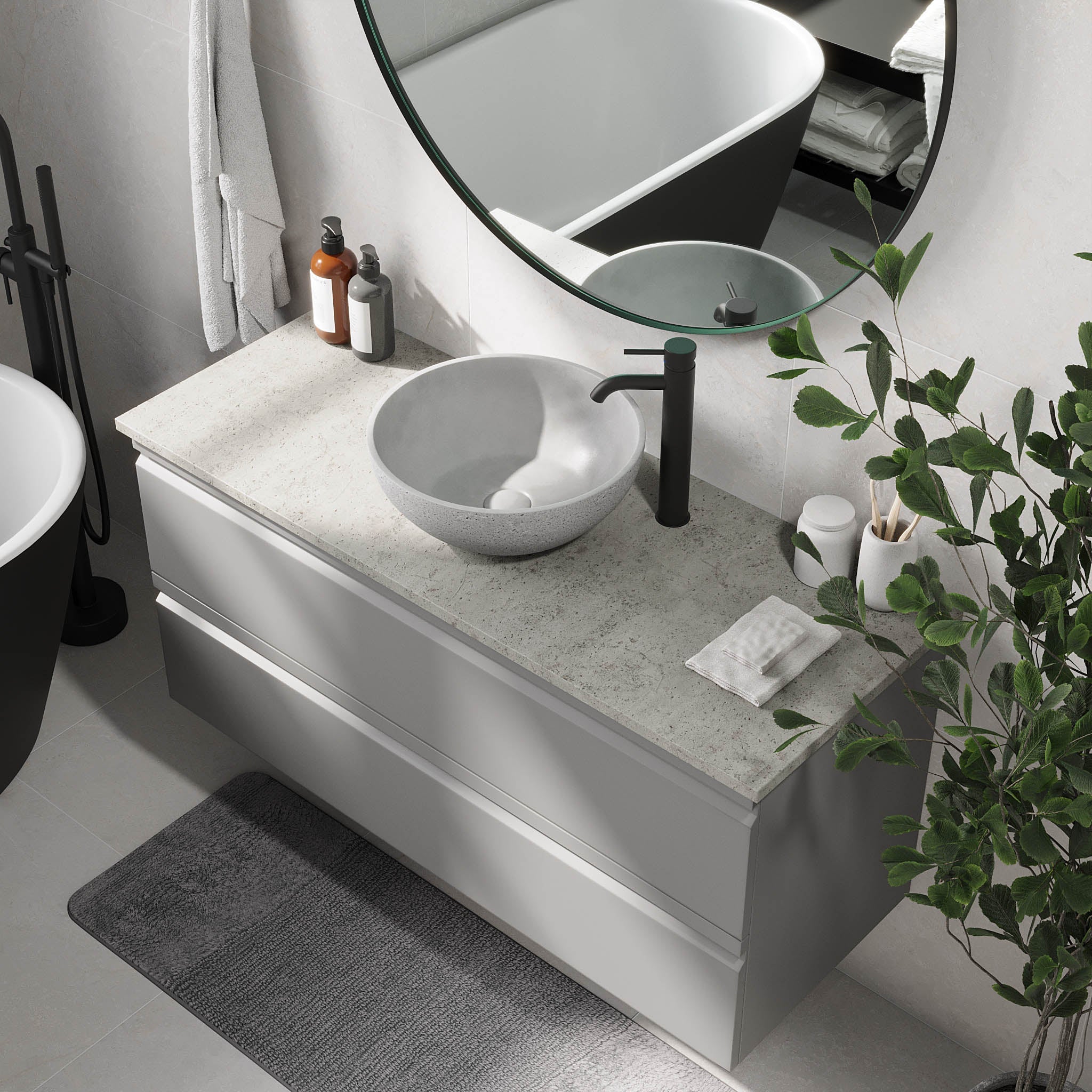 Bardufoss Badrumsmöbel, Grå Matt - Tvättställsskåp - BATH DELUXE - PRESTIGE - 74 - 120 - 14 - 03 - 40 - BATHDELUXE SWEDEN