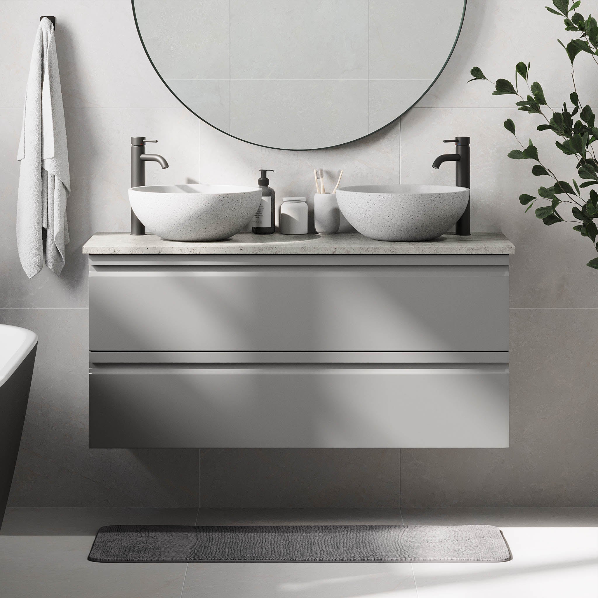 Bardufoss Badrumsmöbel, Grå Matt - Tvättställsskåp - BATH DELUXE - PRESTIGE - 74 - 120 - 14 - 03 - 41 - BATHDELUXE SWEDEN