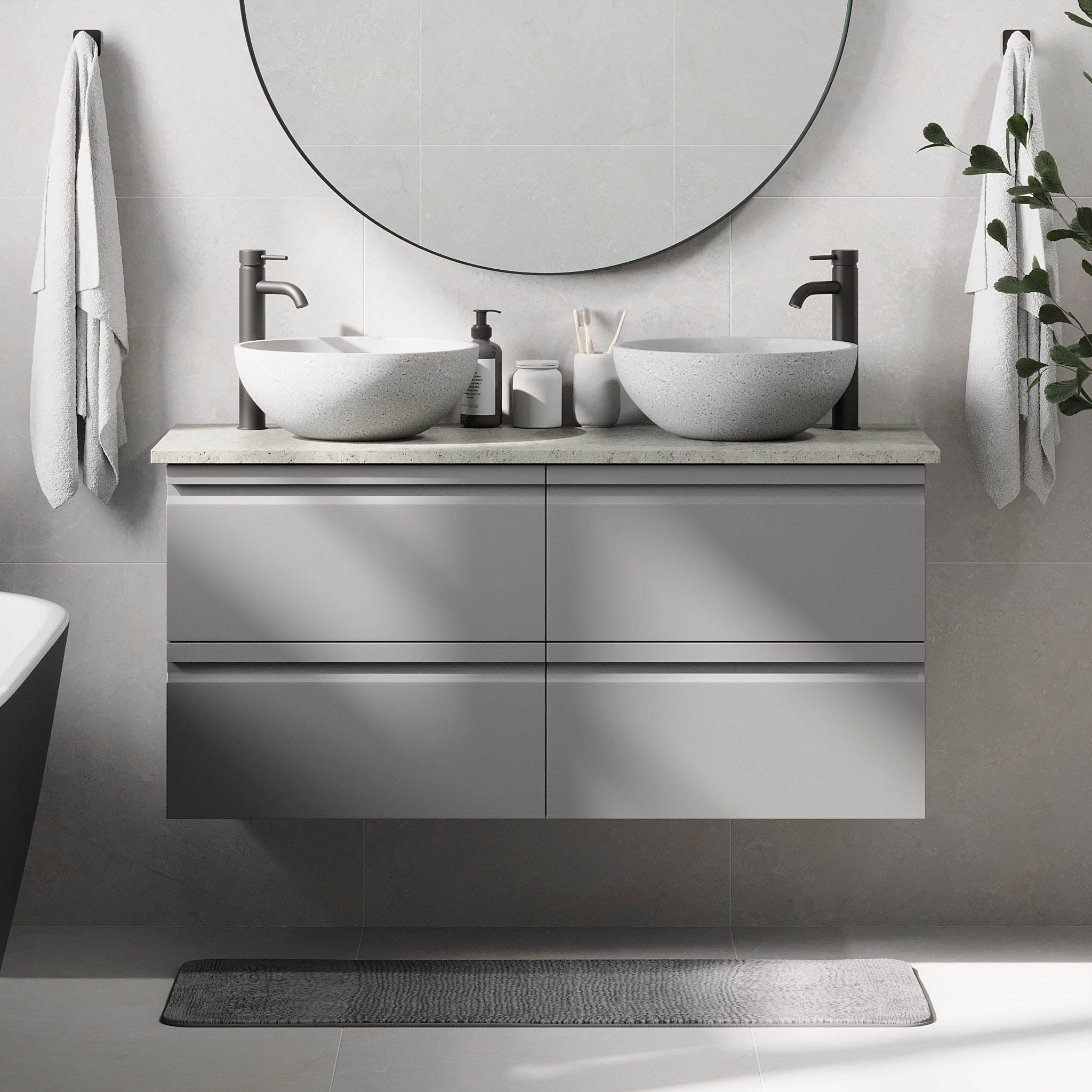 Bardufoss Badrumsmöbel, Grå Matt - Tvättställsskåp - BATH DELUXE - PRESTIGE - 74 - 120 - 14 - 03 - 42 - BATHDELUXE SWEDEN