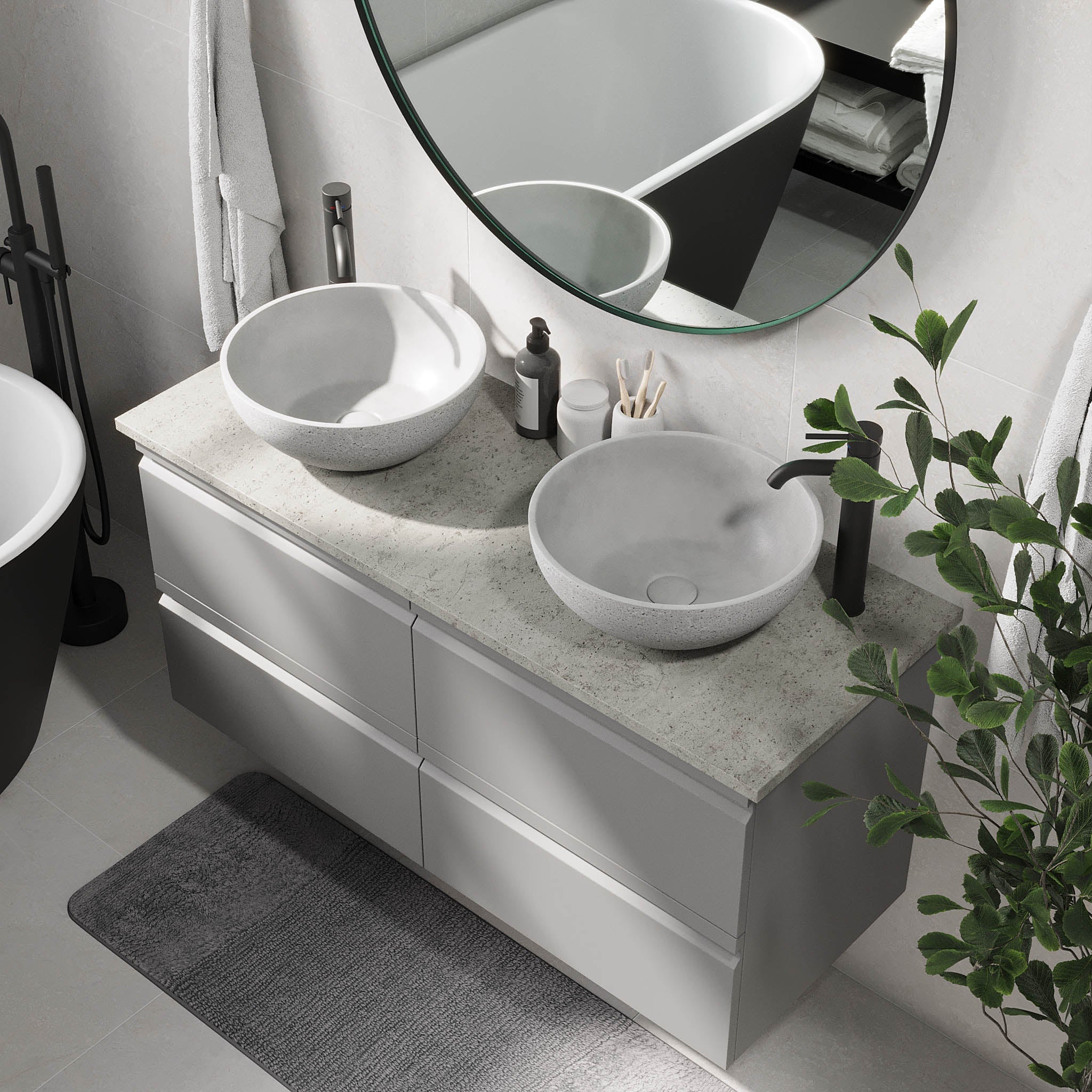 Bardufoss Badrumsmöbel, Grå Matt - Tvättställsskåp - BATH DELUXE - PRESTIGE - 74 - 120 - 14 - 03 - 42 - BATHDELUXE SWEDEN