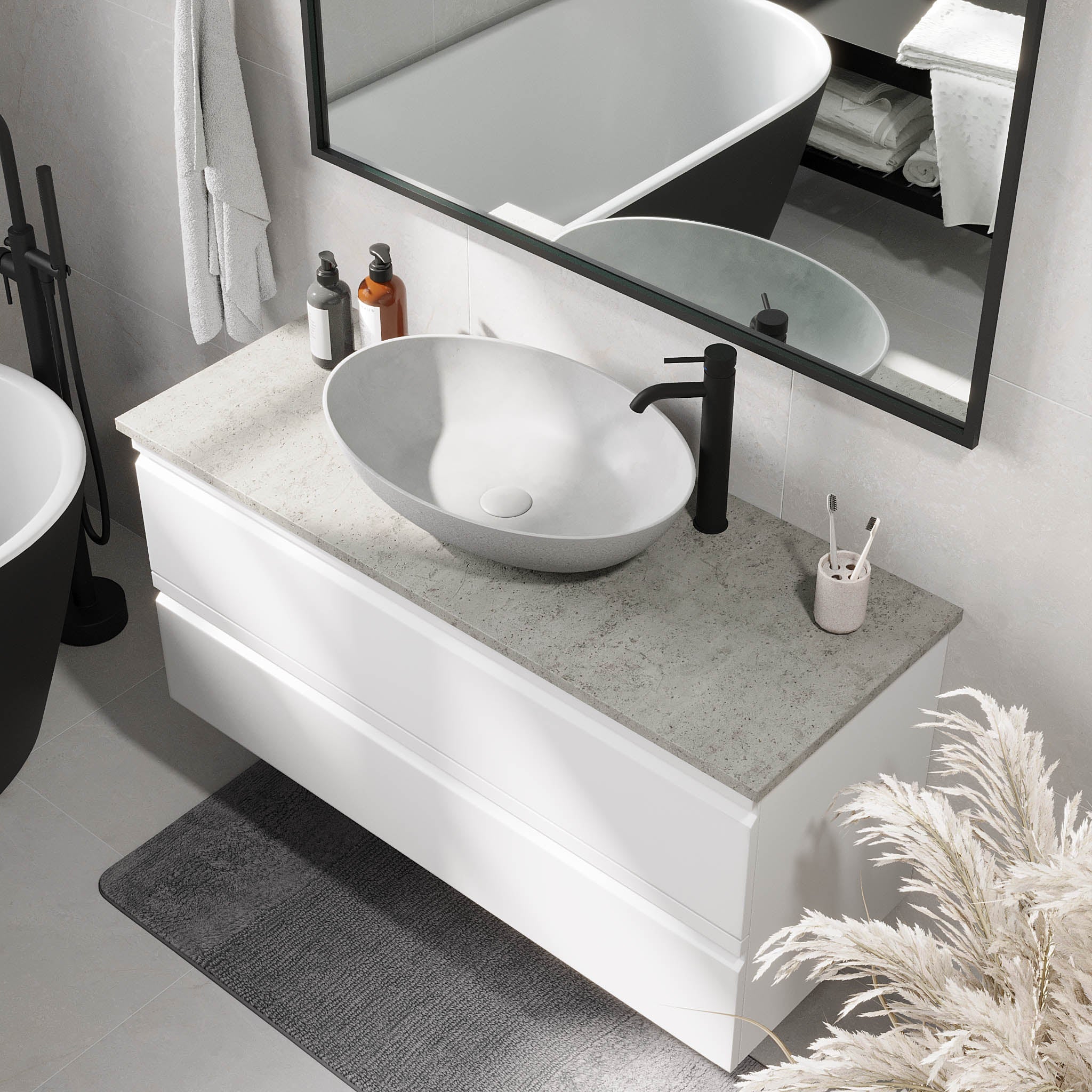 Odda Badrumsmöbel, Vit Matt - Tvättställsskåp - BATH DELUXE - PRESTIGE - 74 - 120 - 16 - 01 - 40 - BATHDELUXE SWEDEN
