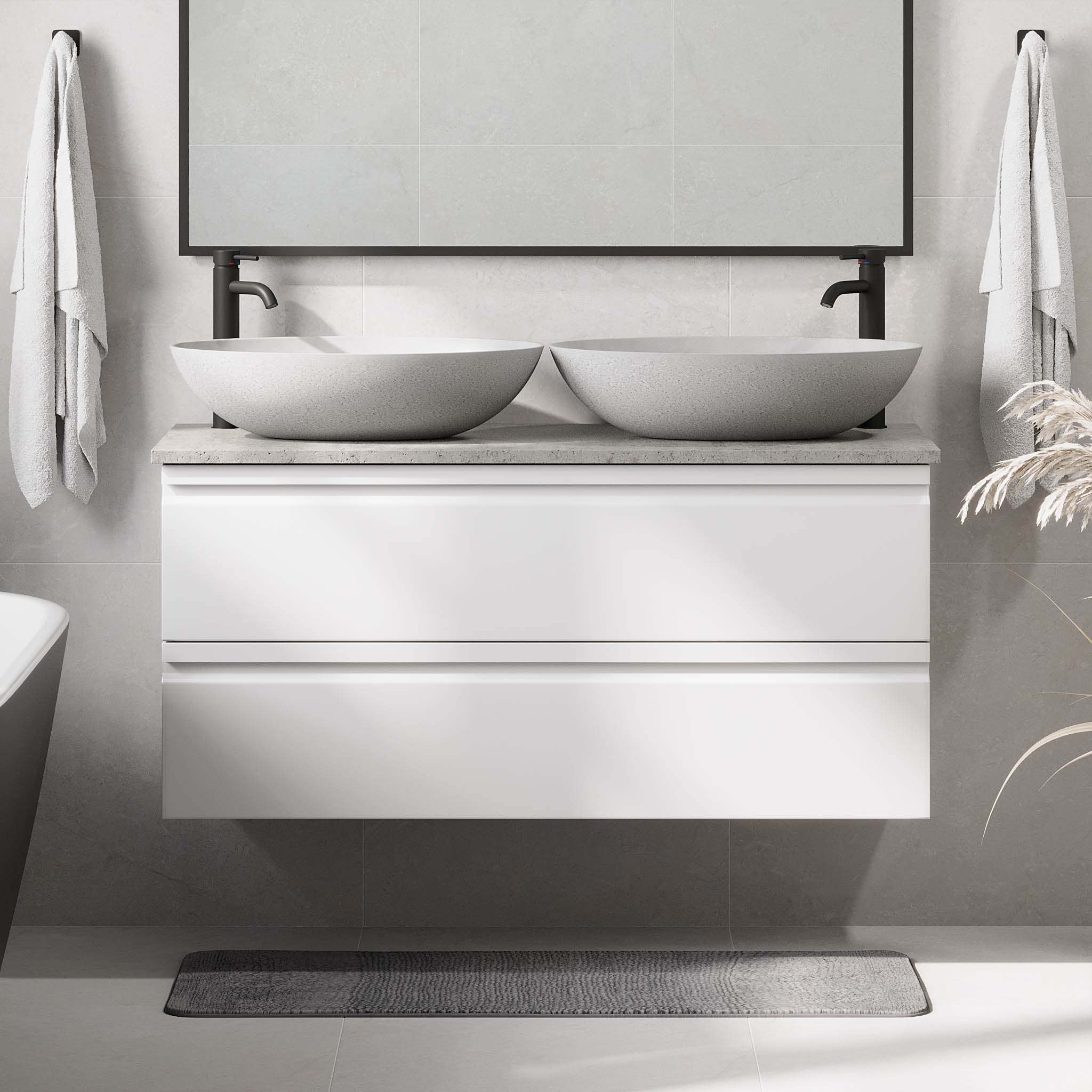 Odda Badrumsmöbel, Vit Matt - Tvättställsskåp - BATH DELUXE - PRESTIGE - 74 - 120 - 16 - 01 - 41 - BATHDELUXE SWEDEN