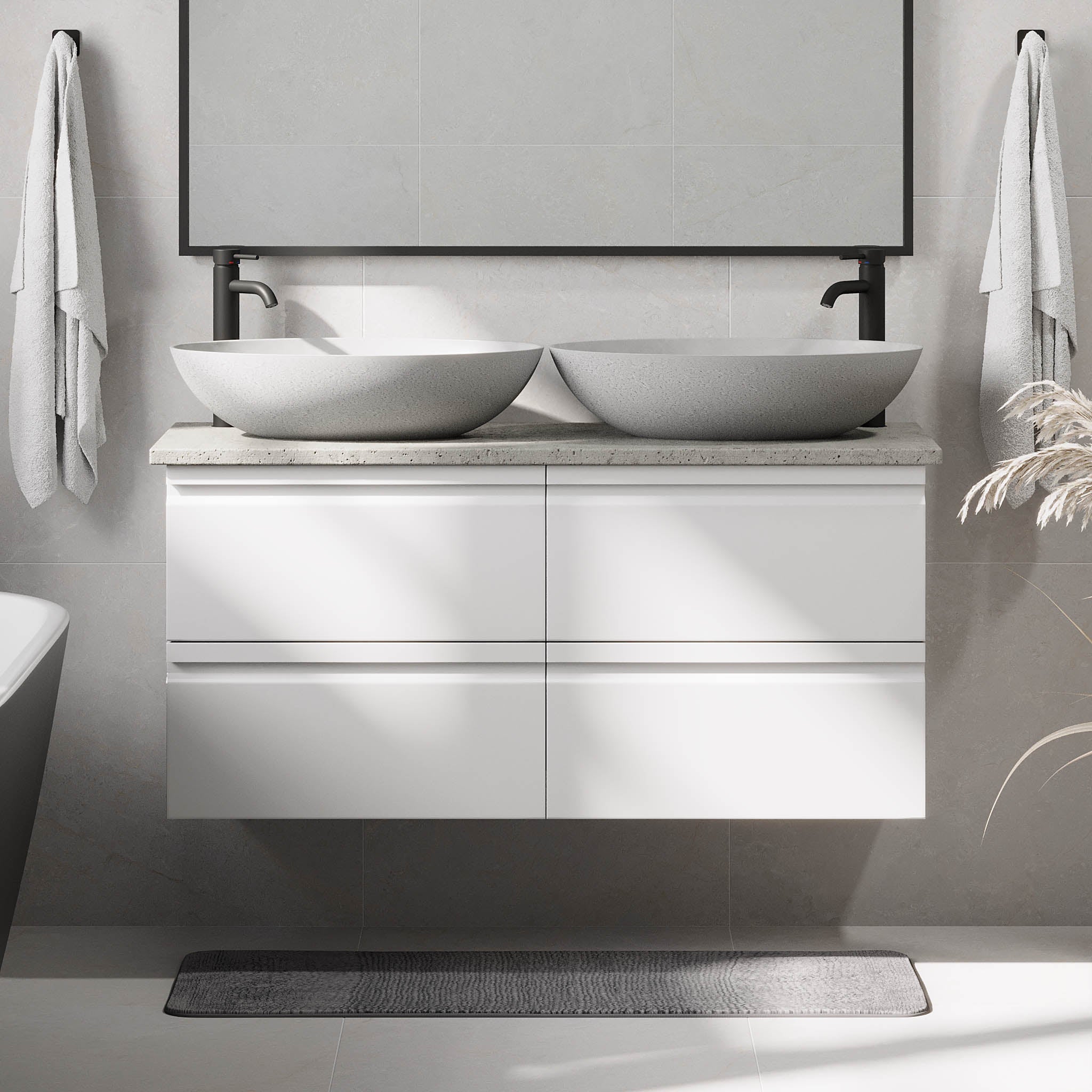 Odda Badrumsmöbel, Vit Matt - Tvättställsskåp - BATH DELUXE - PRESTIGE - 74 - 120 - 16 - 01 - 42 - BATHDELUXE SWEDEN