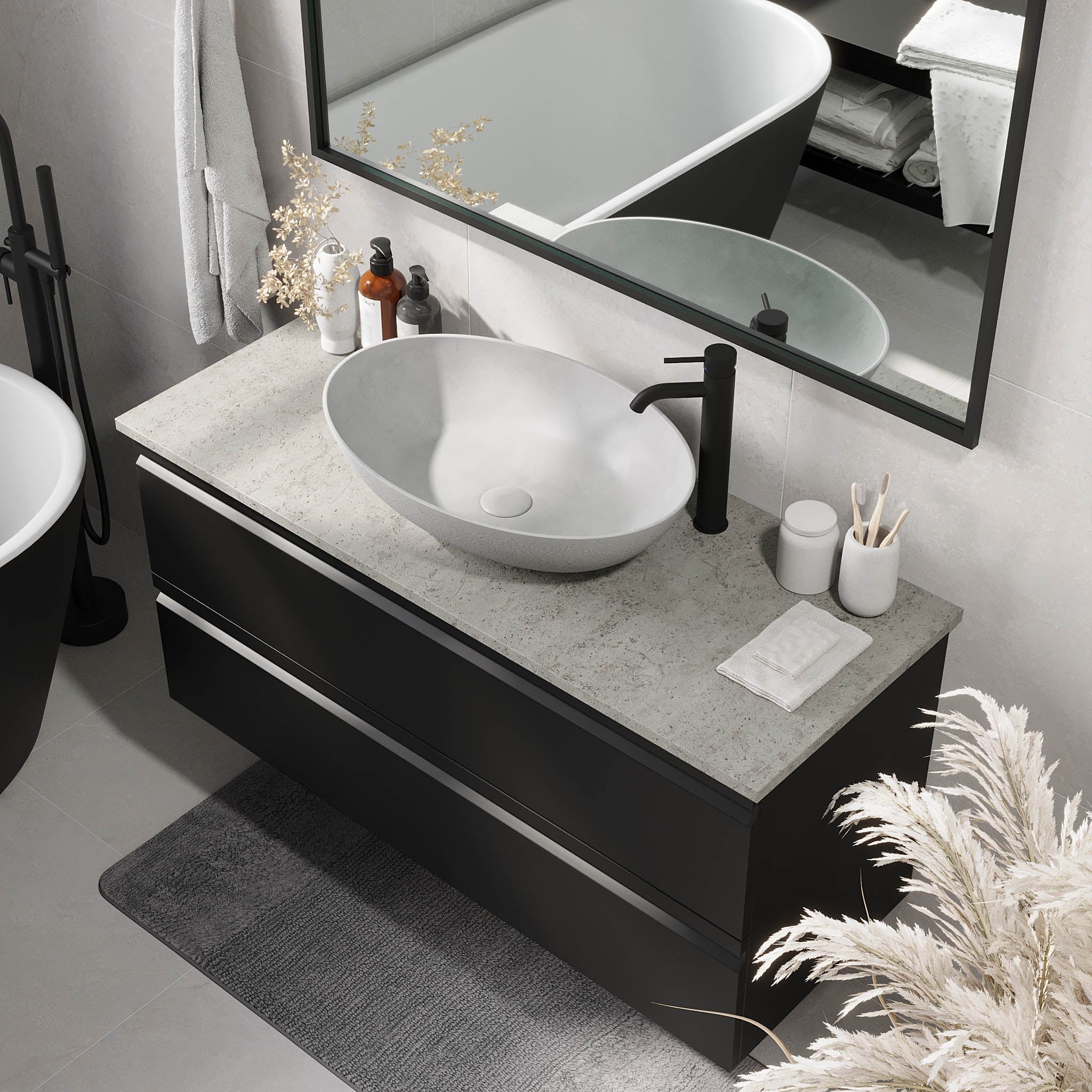 Odda Badrumsmöbel, Svart Matt - Tvättställsskåp - BATH DELUXE - PRESTIGE - 74 - 120 - 16 - 02 - 40 - BATHDELUXE SWEDEN