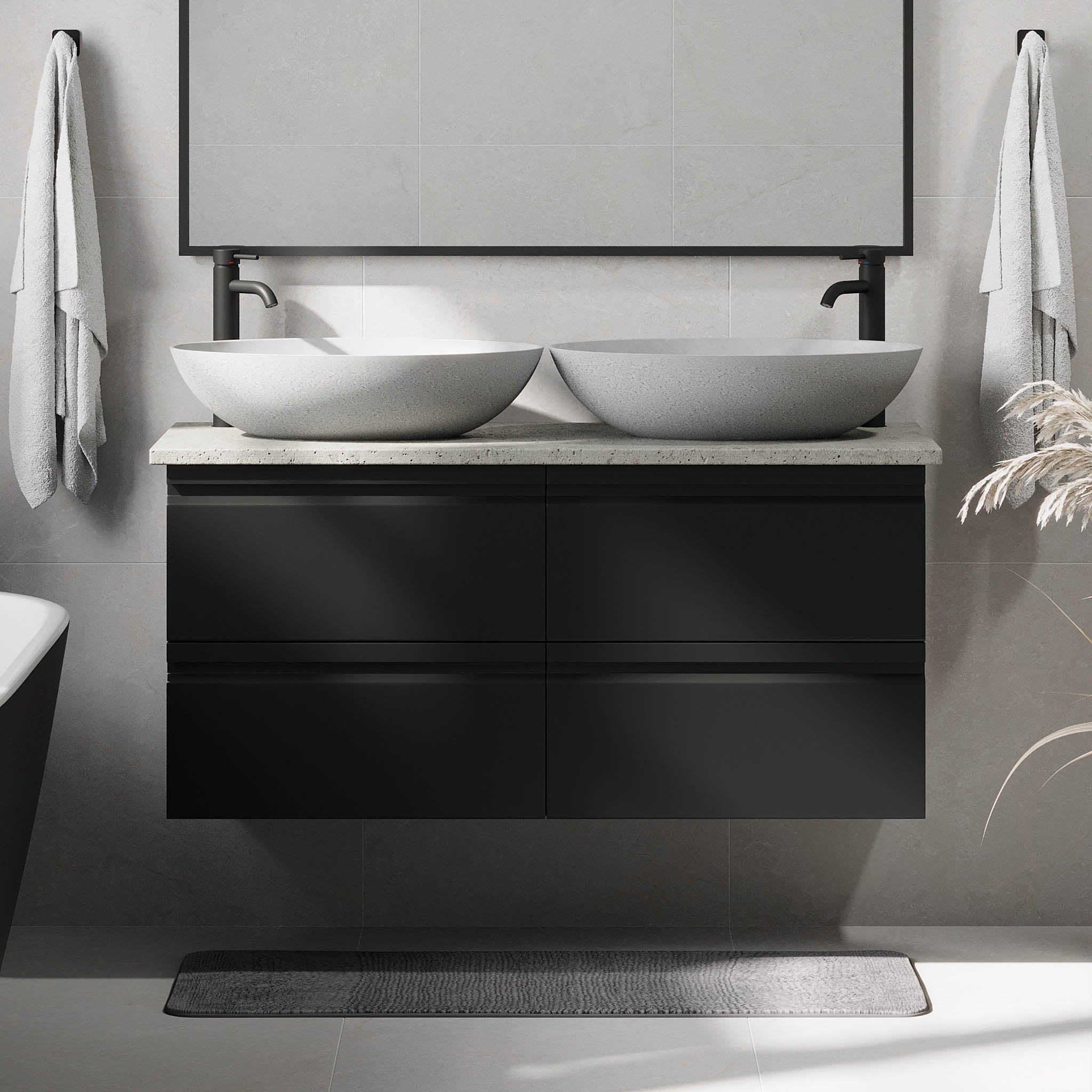 Odda Badrumsmöbel, Svart Matt - Tvättställsskåp - BATH DELUXE - PRESTIGE - 74 - 120 - 16 - 02 - 42 - BATHDELUXE SWEDEN