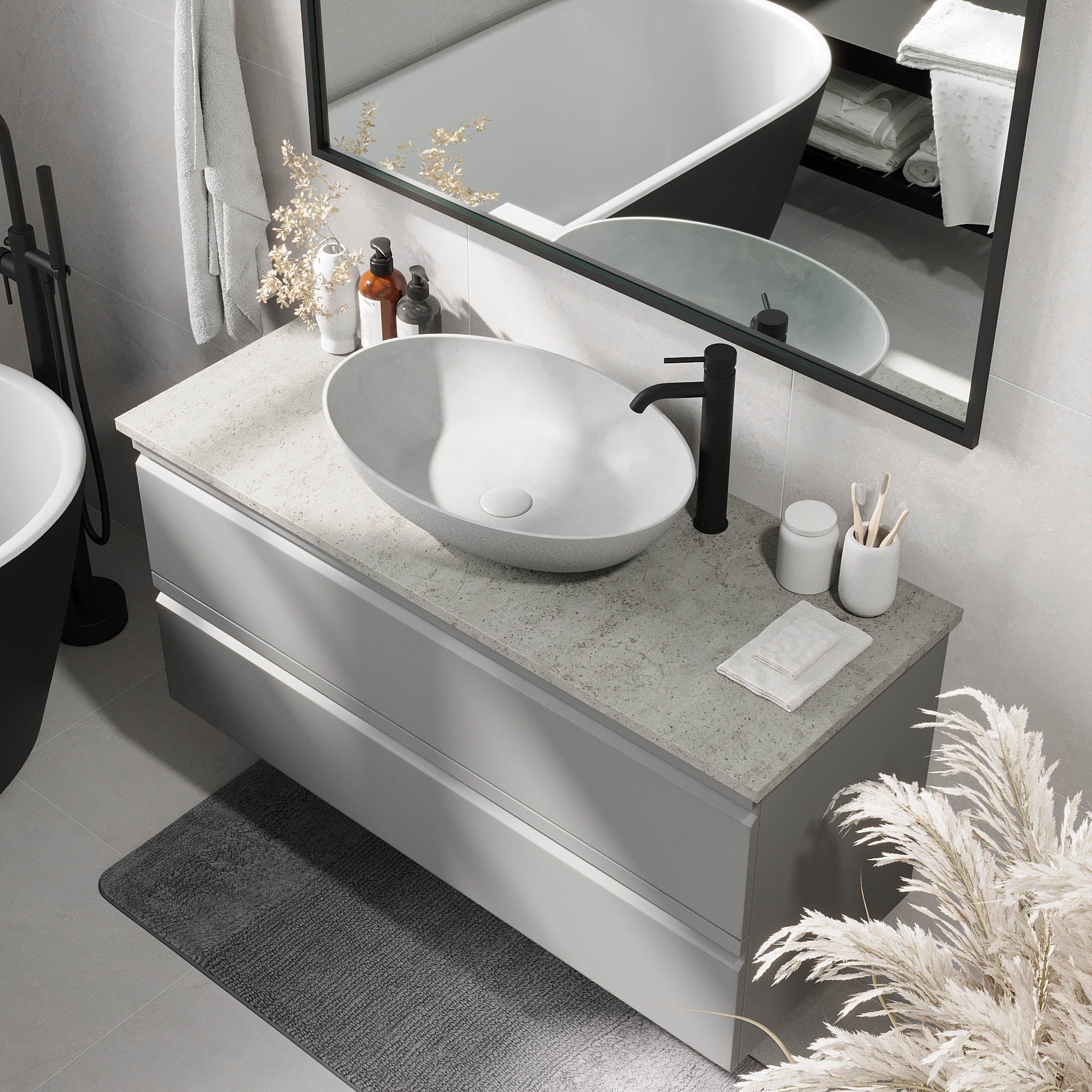 Odda Badrumsmöbel, Grå Matt - Tvättställsskåp - BATH DELUXE - PRESTIGE - 74 - 120 - 16 - 03 - 40 - BATHDELUXE SWEDEN