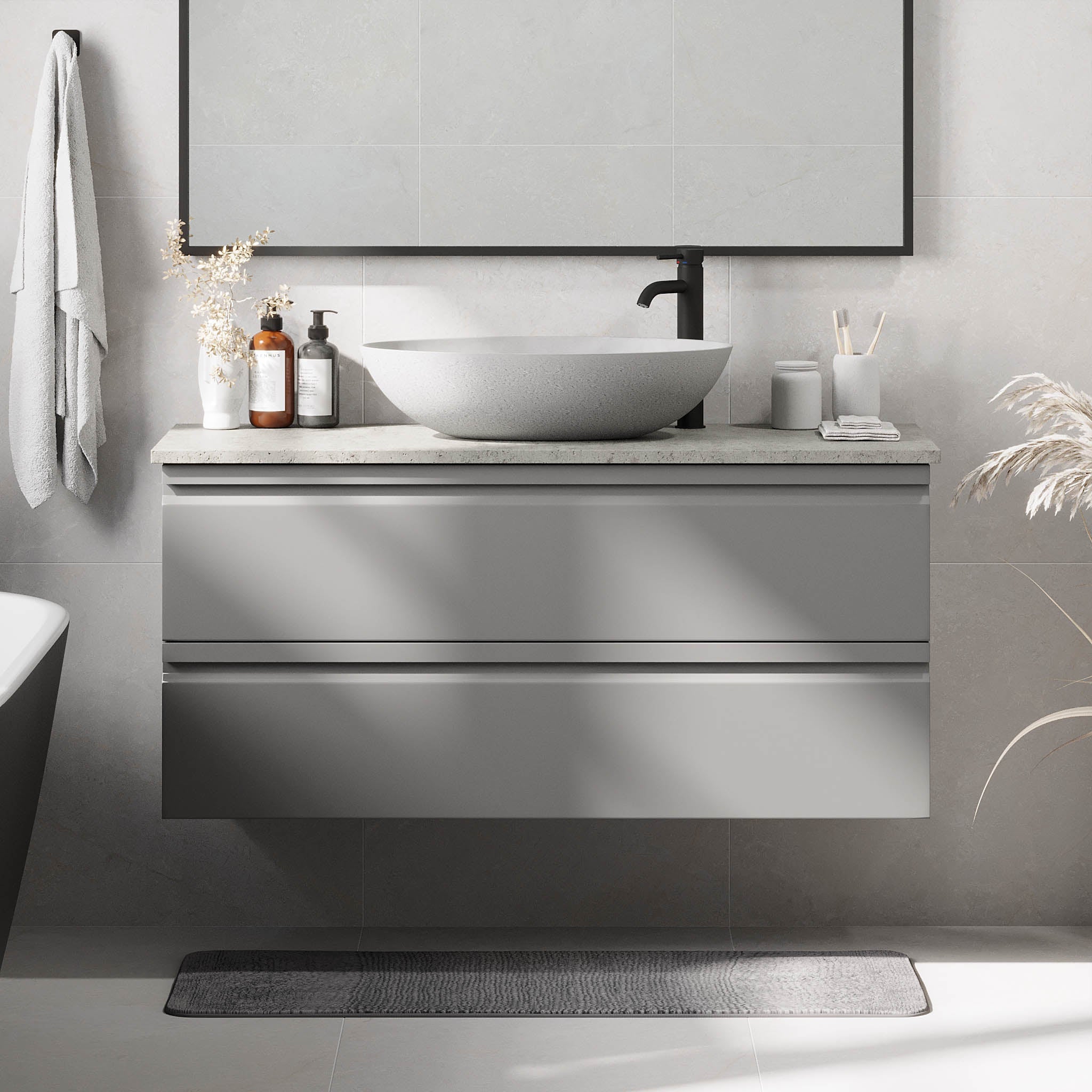 Odda Badrumsmöbel, Grå Matt - Tvättställsskåp - BATH DELUXE - PRESTIGE - 74 - 120 - 16 - 03 - 40 - BATHDELUXE SWEDEN