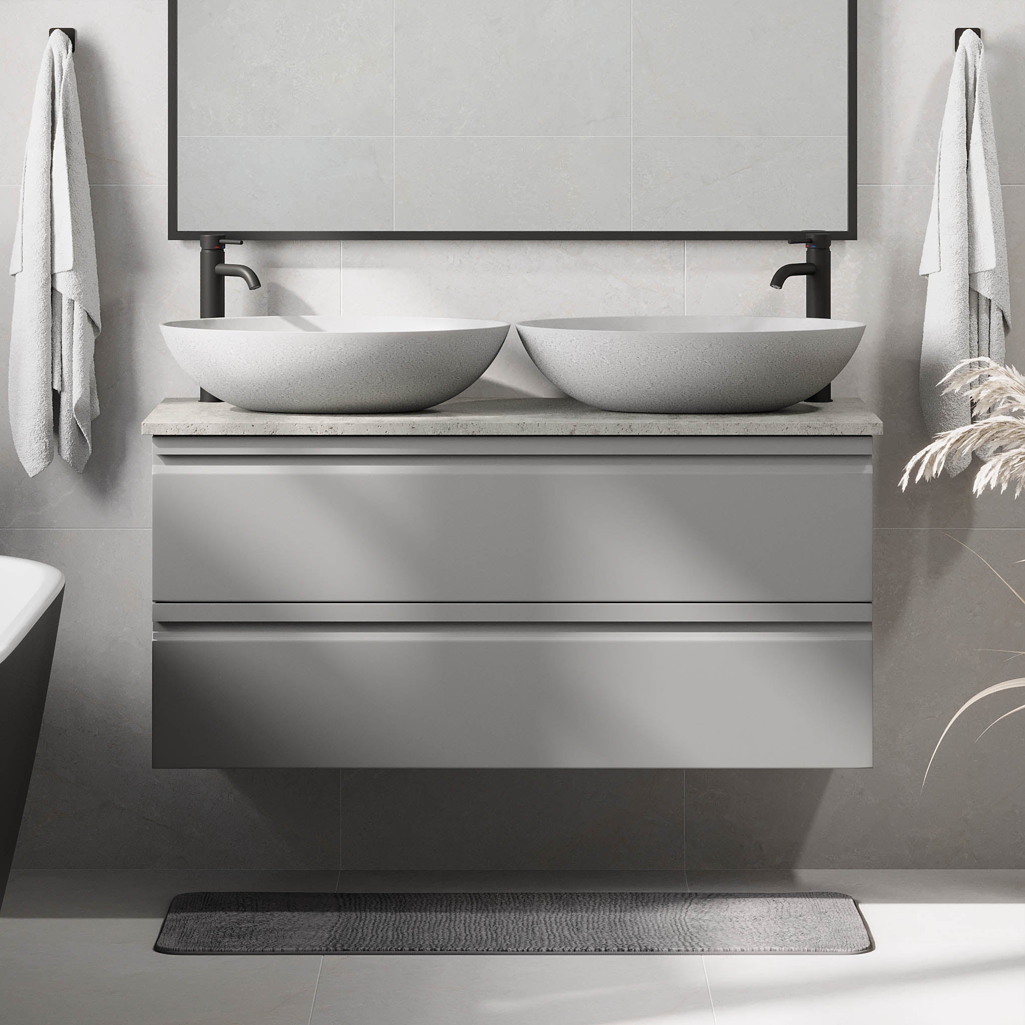 Odda Badrumsmöbel, Grå Matt - Tvättställsskåp - BATH DELUXE - PRESTIGE - 74 - 120 - 16 - 03 - 41 - BATHDELUXE SWEDEN