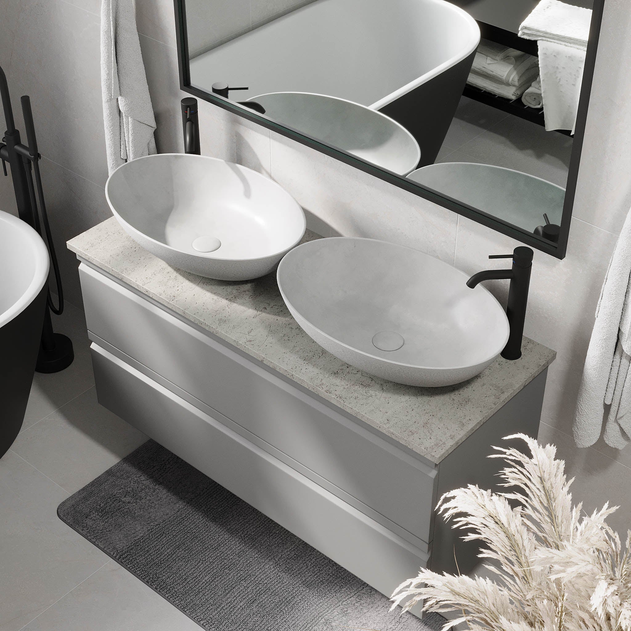 Odda Badrumsmöbel, Grå Matt - Tvättställsskåp - BATH DELUXE - PRESTIGE - 74 - 120 - 16 - 03 - 41 - BATHDELUXE SWEDEN