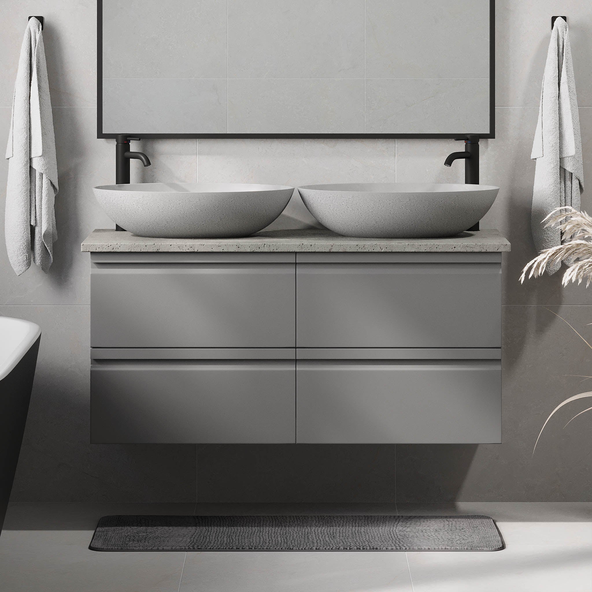 Odda Badrumsmöbel, Grå Matt - Tvättställsskåp - BATH DELUXE - PRESTIGE - 74 - 120 - 16 - 03 - 42 - BATHDELUXE SWEDEN