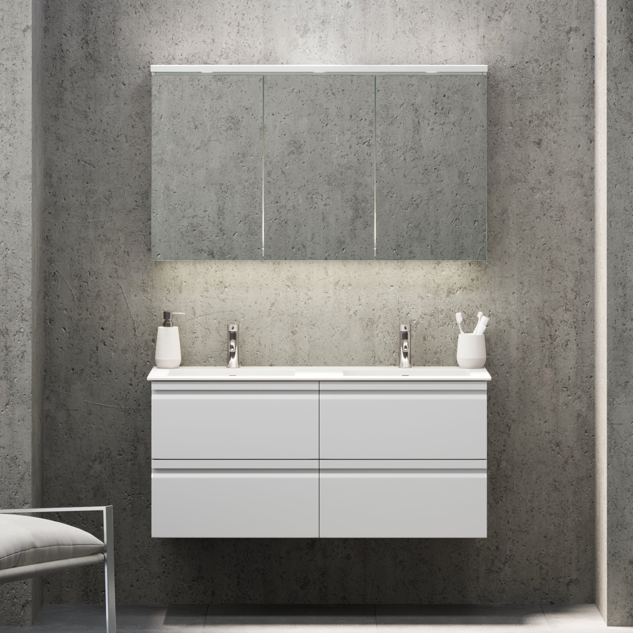 Knarrlagsund, Möbelset - Handfat &amp; Skåp, Vit Matta - 120 cm - Möbelset - Kod - BATH DELUXE - PRESTIGE - 74-120-52-01-42 - BATHDELUXE SWEDEN