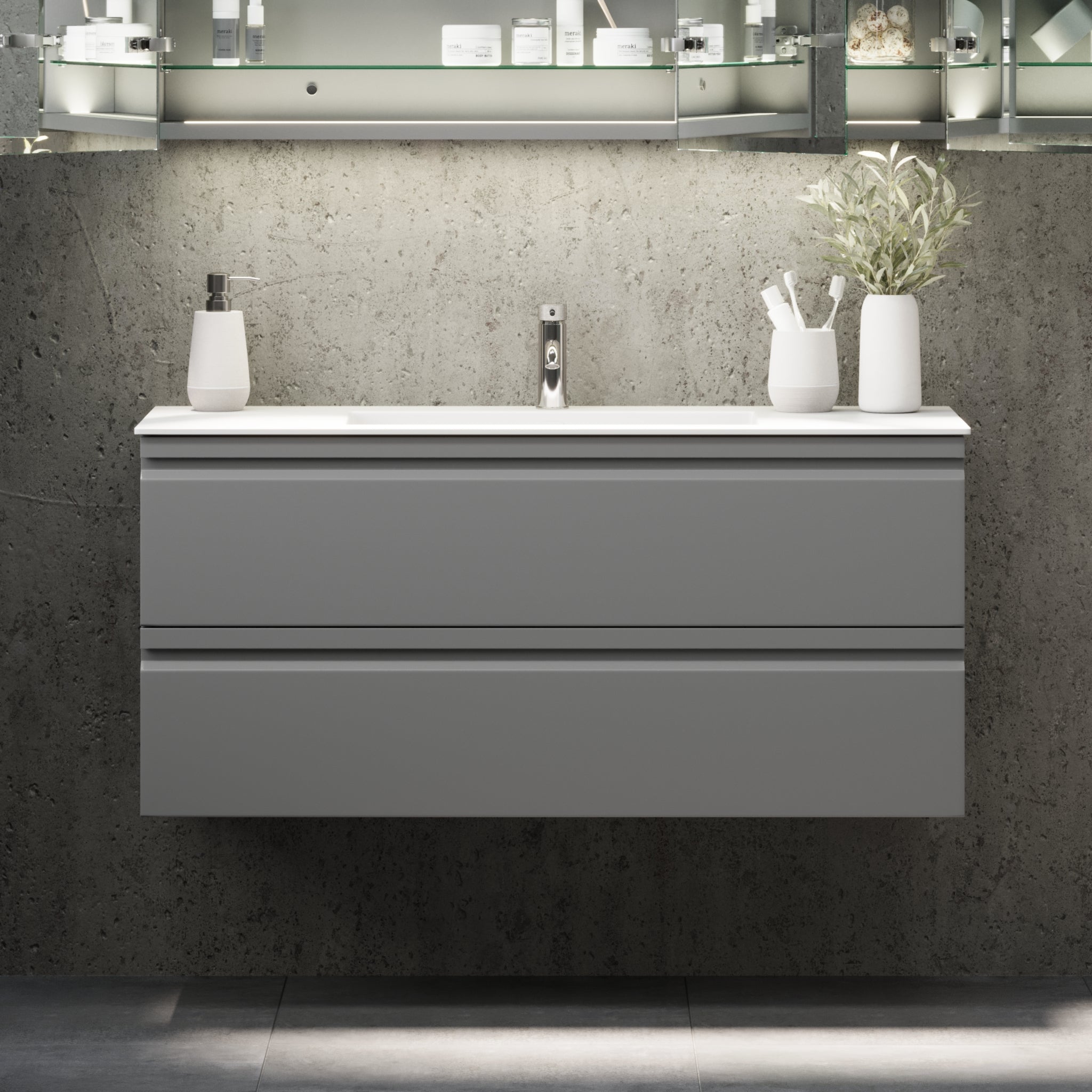 Knarrlagsund Badrumsmöbel – Djup 46 cm, Grå Matt - Badrumsmöbler - BATH DELUXE - PRESTIGE - 74 - 120 - 52 - 03 - 40 - BATHDELUXE SWEDEN