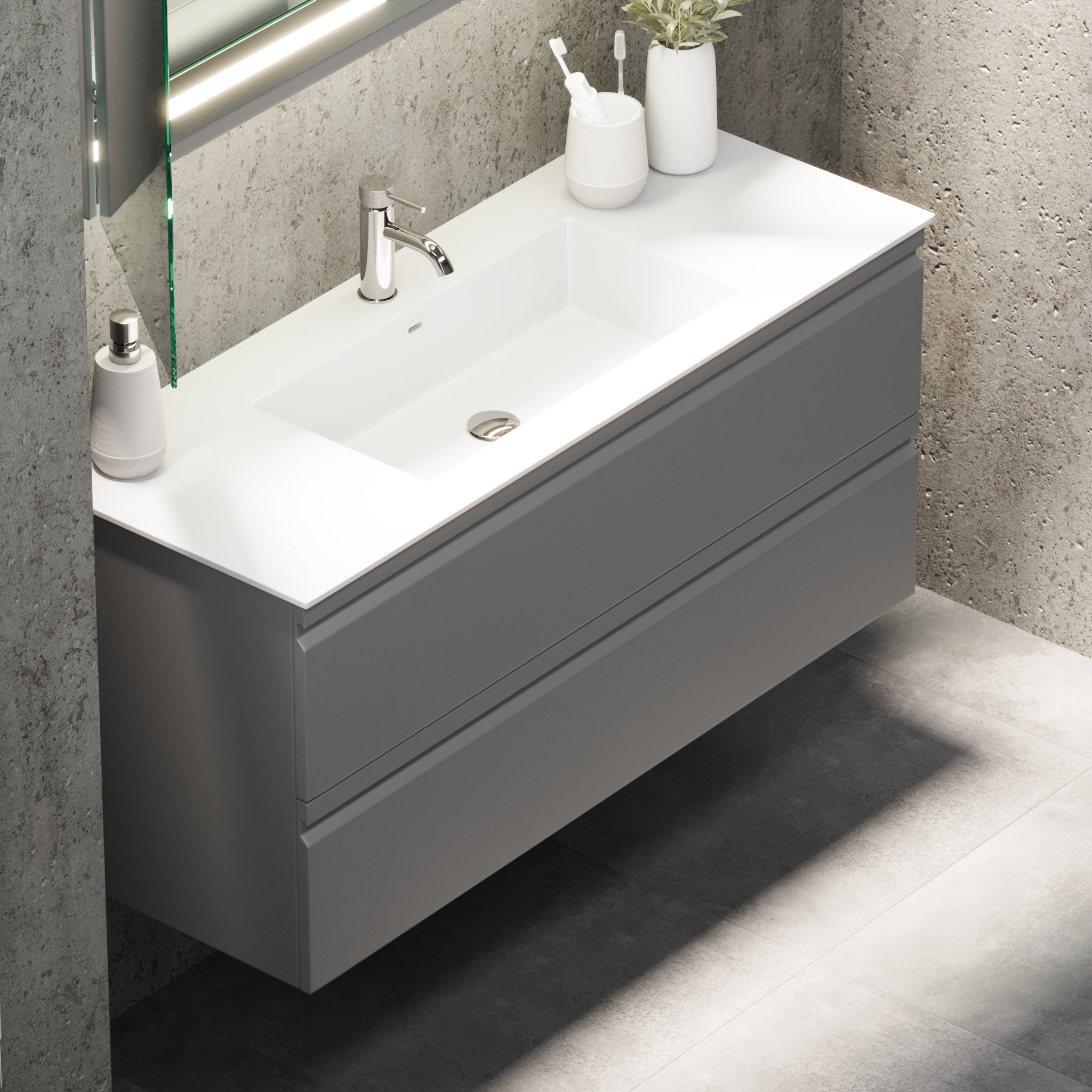 Knarrlagsund Badrumsmöbel – Djup 46 cm, Grå Matt - Badrumsmöbler - BATH DELUXE - PRESTIGE - 74 - 120 - 52 - 03 - 40 - BATHDELUXE SWEDEN