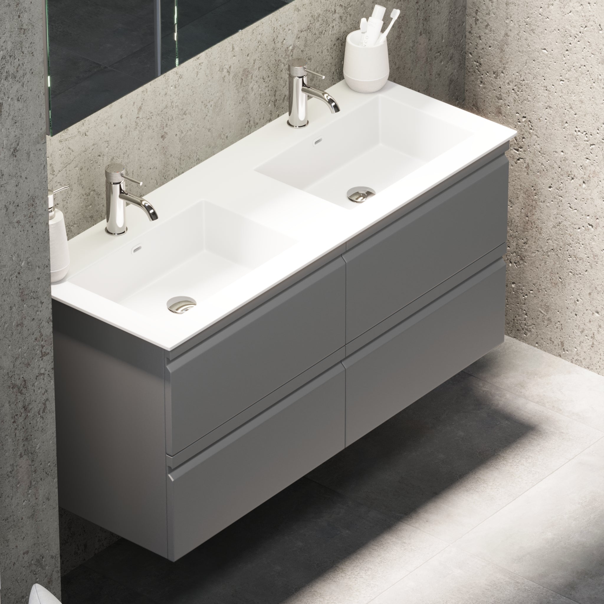 Knarrlagsund Badrumsmöbel – Djup 46 cm, Grå Matt - Badrumsmöbler - BATH DELUXE - PRESTIGE - 74 - 120 - 52 - 03 - 41 - BATHDELUXE SWEDEN