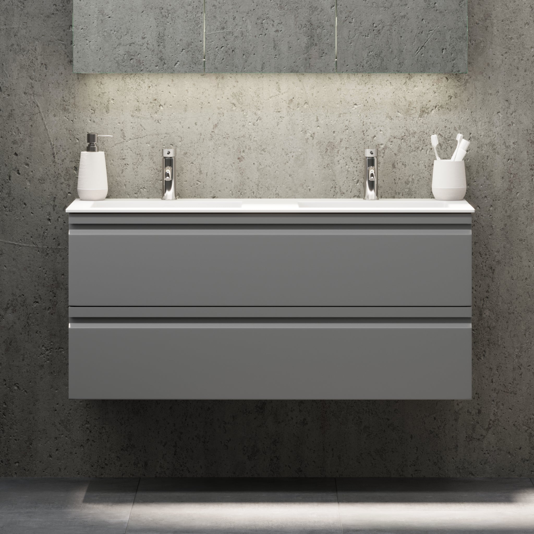 Knarrlagsund Badrumsmöbel – Djup 46 cm, Grå Matt - Badrumsmöbler - BATH DELUXE - PRESTIGE - 74 - 120 - 52 - 03 - 41 - BATHDELUXE SWEDEN