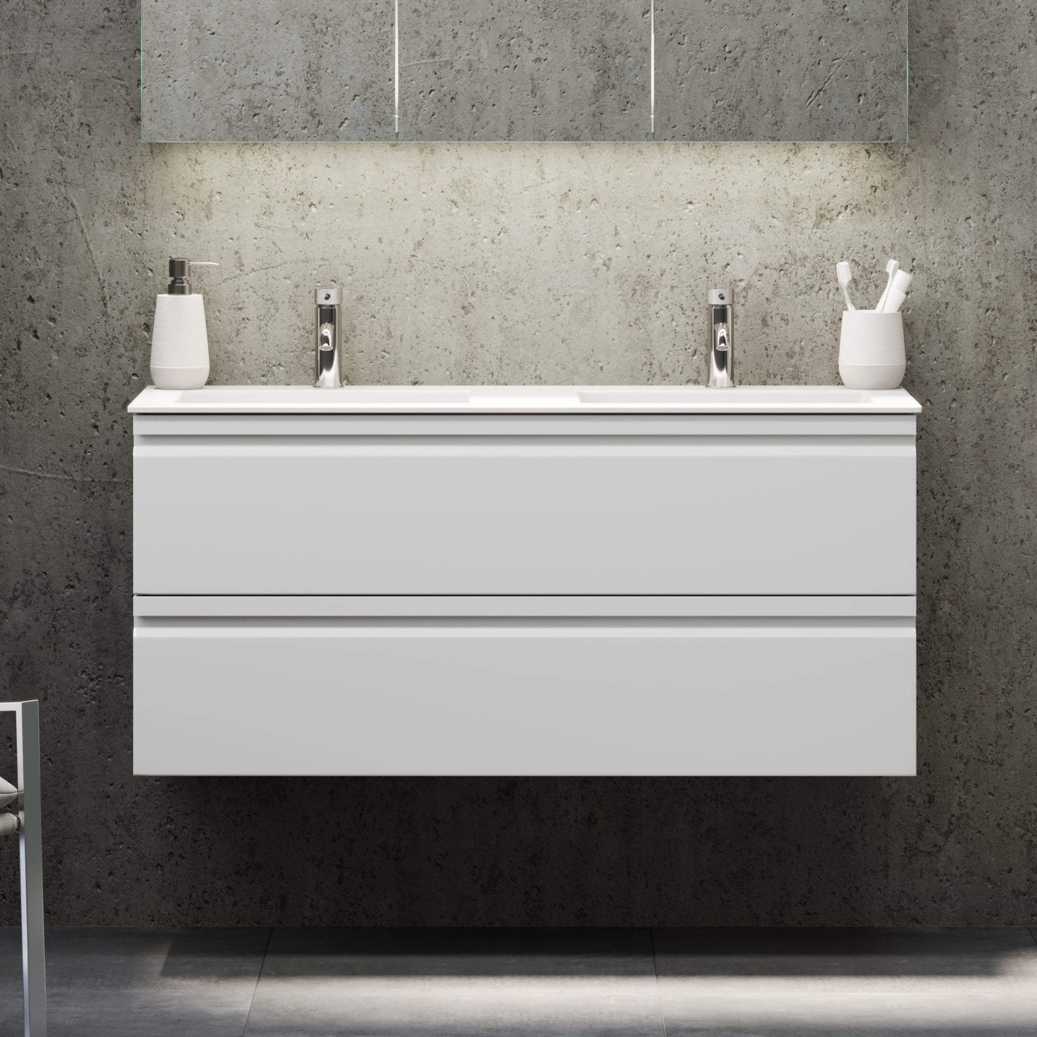 Knarrlagsund Badrumsmöbel – Djup 46 cm, Vit Högblank - Badrumsmöbler - BATH DELUXE - PRESTIGE - 74 - 120 - 52 - 11 - 41 - BATHDELUXE SWEDEN