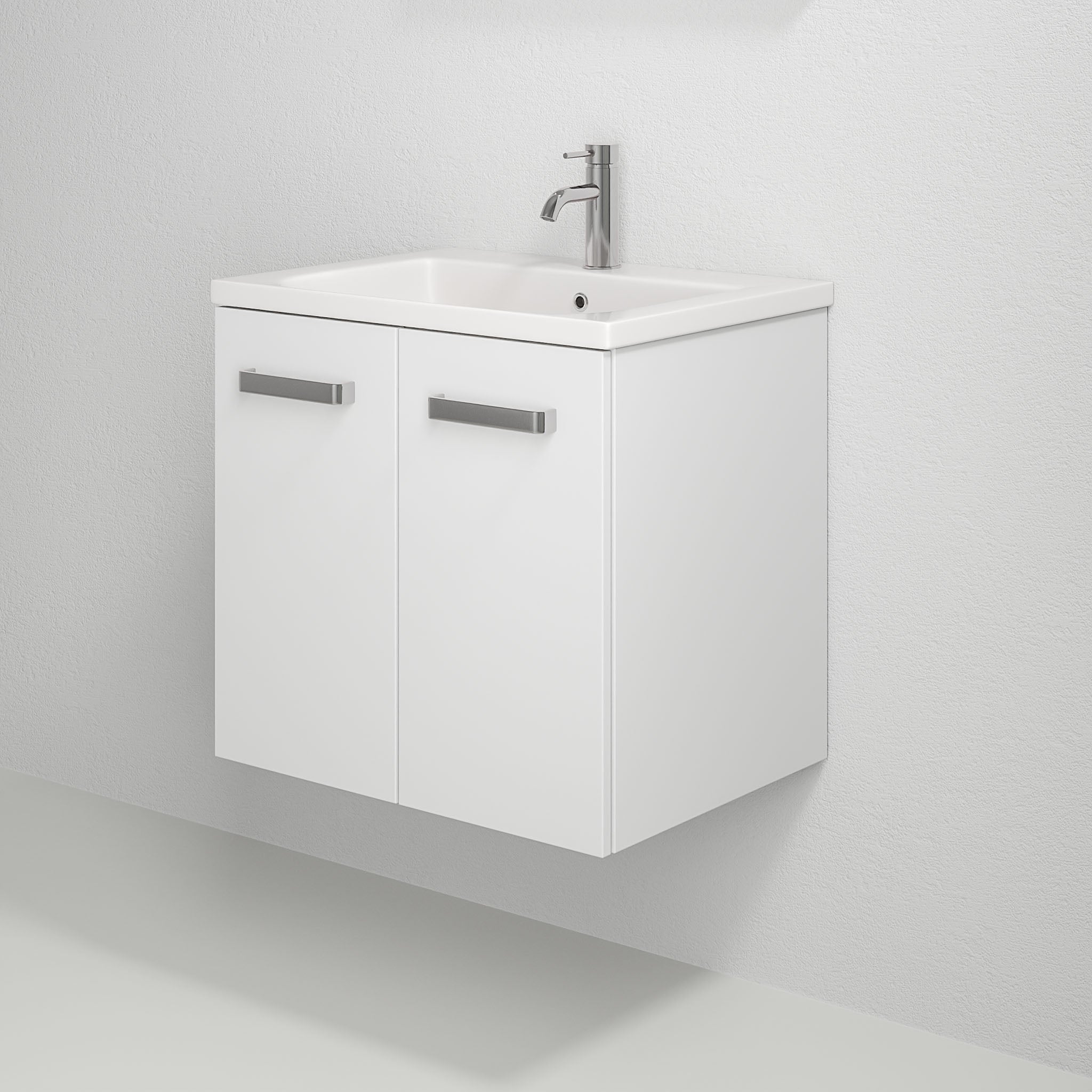 Bathroom furniture with two doors - 60x46x57 cm - white mat - ceramic basin - Nord - MASTERSTORE -  - Vanity Units - 75-060-50-01-80 - 