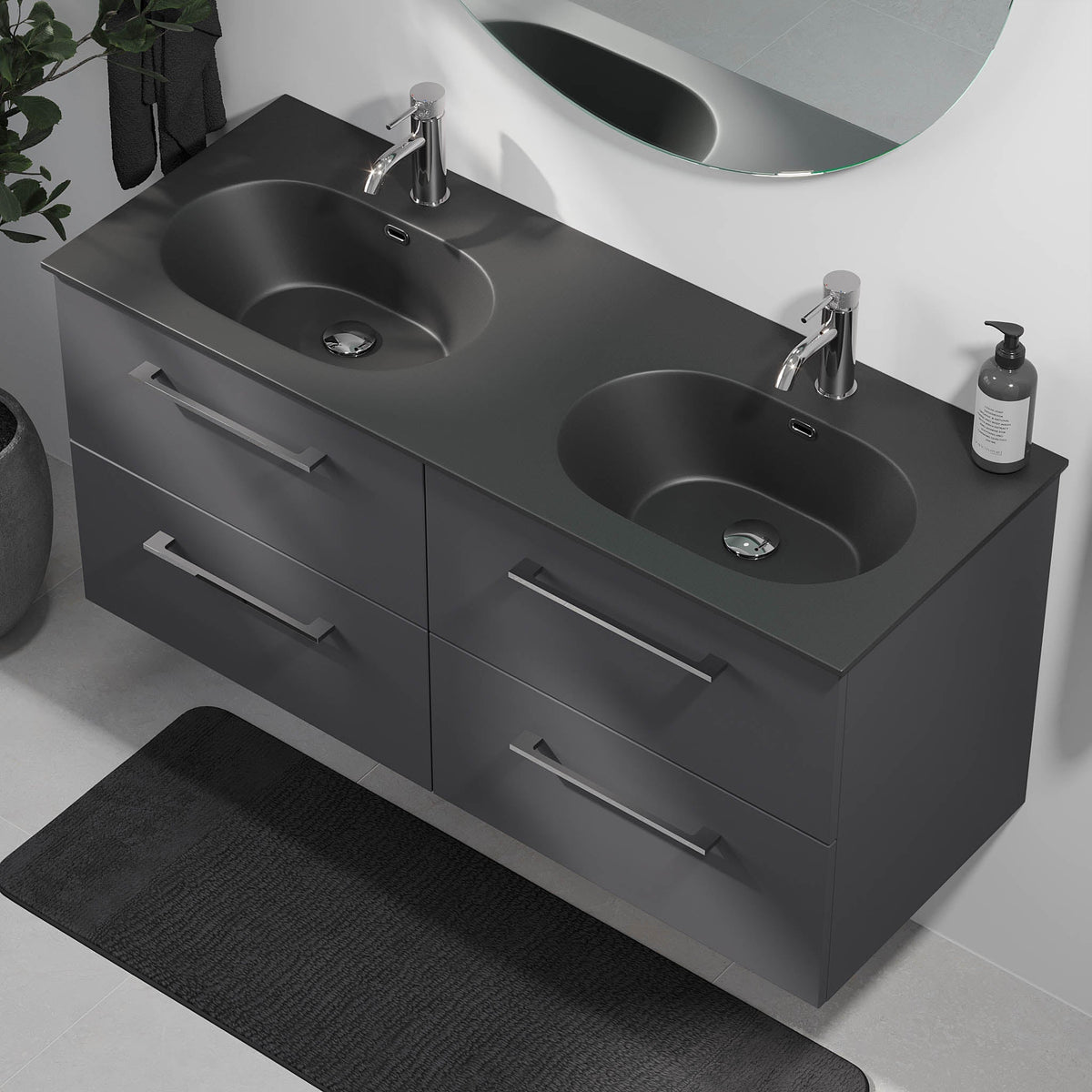 Horten, Furniture Set - Basin & Cabinet, Grey Anthracite - 60 cm - MASTERSTORE - 8595677190878 - Furniture Set - Code - 75-060-60-43-40 - 8595677190878