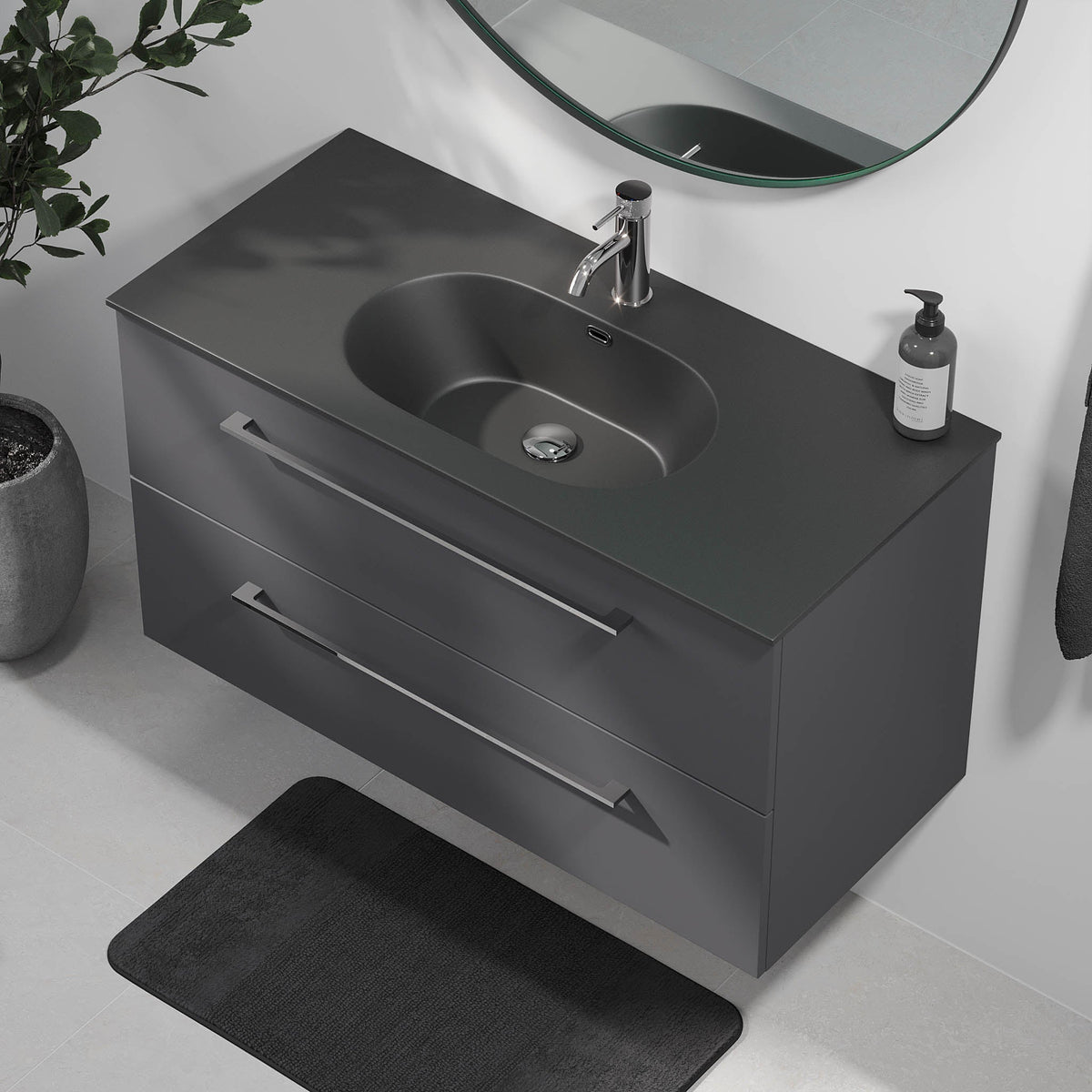 Horten, Furniture Set - Basin & Cabinet, Grey Anthracite - 60 cm - MASTERSTORE - 8595677190878 - Furniture Set - Code - 75-060-60-43-40 - 8595677190878