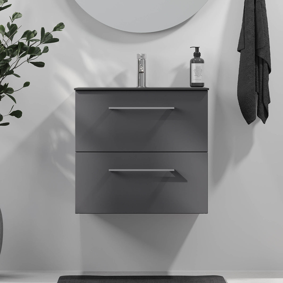 Horten, Furniture Set - Basin & Cabinet, Grey Anthracite - 60 cm - MASTERSTORE - 8595677190878 - Furniture Set - Code - 75-060-60-43-40 - 8595677190878