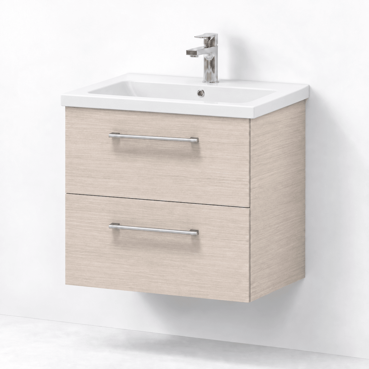 Badrumsmöbel med klassiska Fronter - 100x46x58 cm - ljust trä - vit Porslin tvättställ - Viggo - Tvättställsskåp - Bath Deluxe - 75-060-68-33-50 - BATHDELUXE SWEDEN