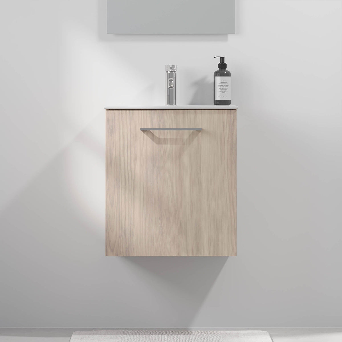 Tvättställsskåp med klassisk Fronter - SLIM - 60x36x57 cm - Ljust trä - Vitt Solid Surface tvättställ - Harstad - Tvättställsskåp - Bath Deluxe - 75-060-72-33-41 - BATHDELUXE SWEDEN