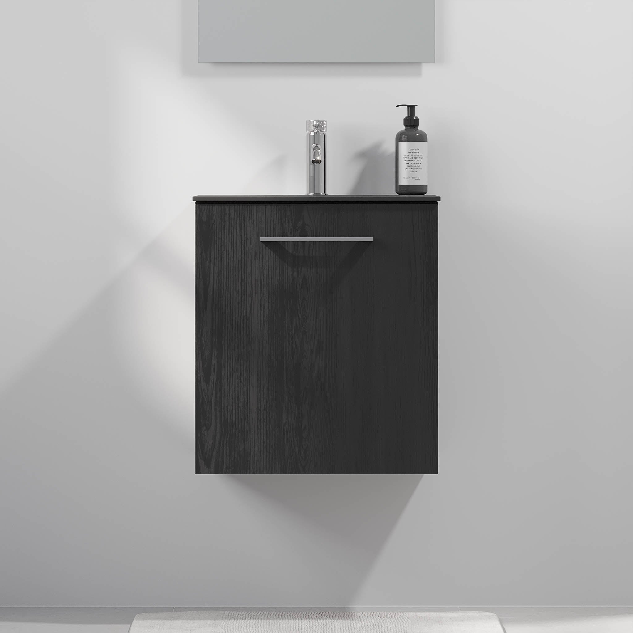 Badrumsmöbel med klassiska dörrar - SLIM - 60x36x57 cm - svart trästruktur - tvättställ i kompositmaterial - kromade handtag - Horten - Badrumsmöbler - BATH DELUXE - EXCLUSIVE - 75-060-73-22-40 - BATHDELUXE SWEDEN