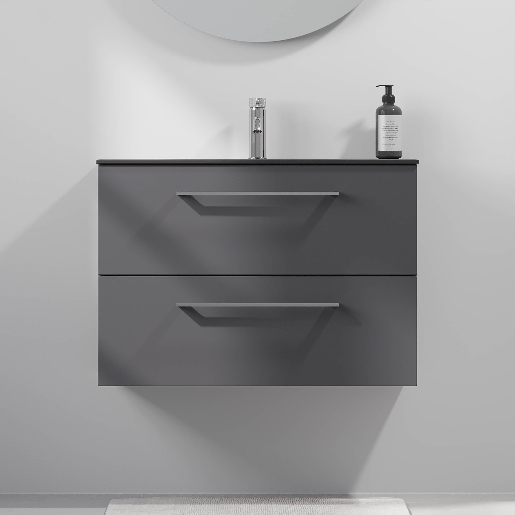 Badrumsmöbel med klassiska dörrar - SLIM - 60x36x57 cm - antracitgrå - tvättställ i kompositmaterial - kromade handtag - Horten - Badrumsmöbler - BATH DELUXE - EXCLUSIVE - 75-060-73-43-40 - BATHDELUXE SWEDEN