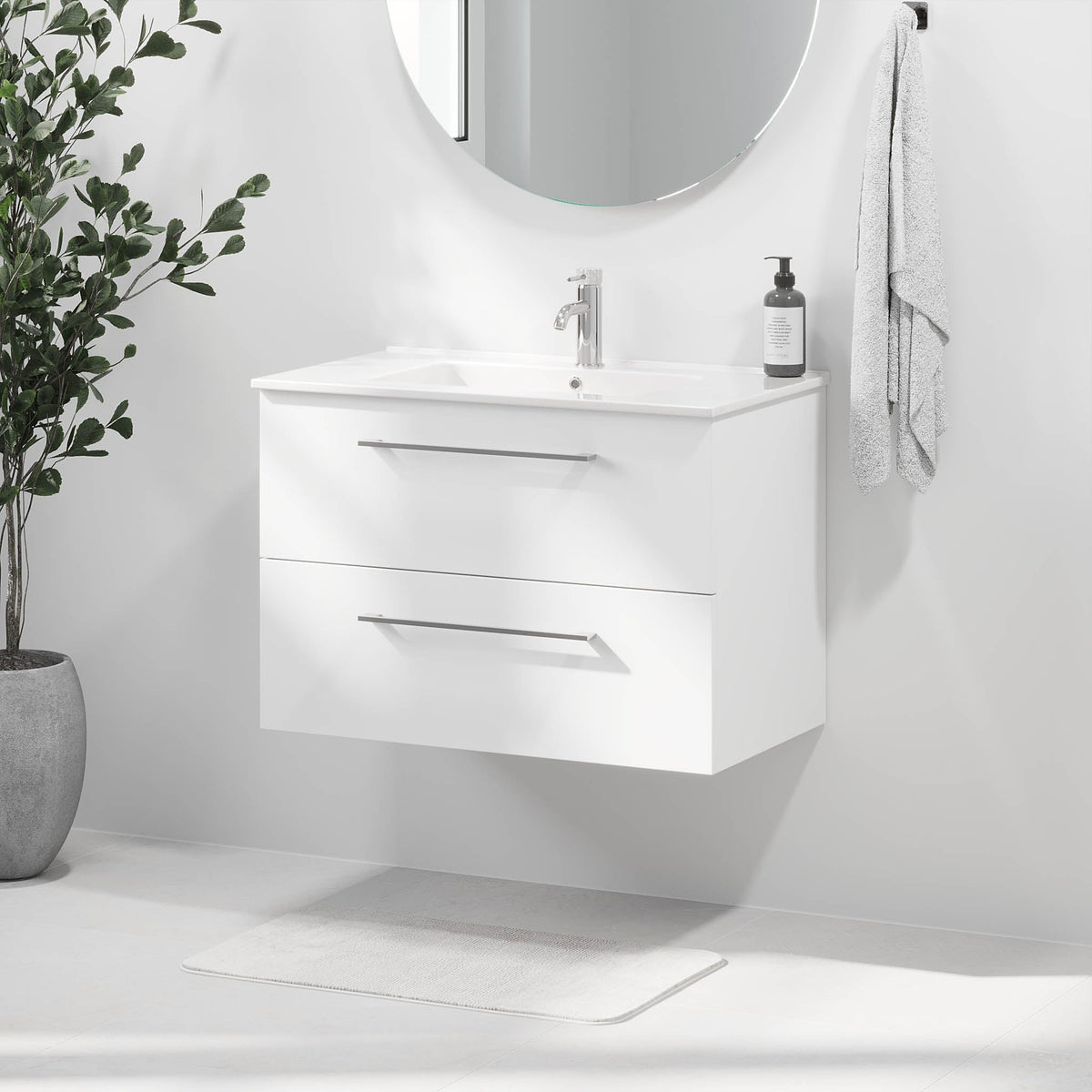 Badrumskommod med klassiska Fronter - 80x46x57 cm - Porslin tvättställ - matt vit - Magnor - Tvättställsskåp - Bath Deluxe - Magnor - 75-080-50-01-40 - BATHDELUXE SWEDEN