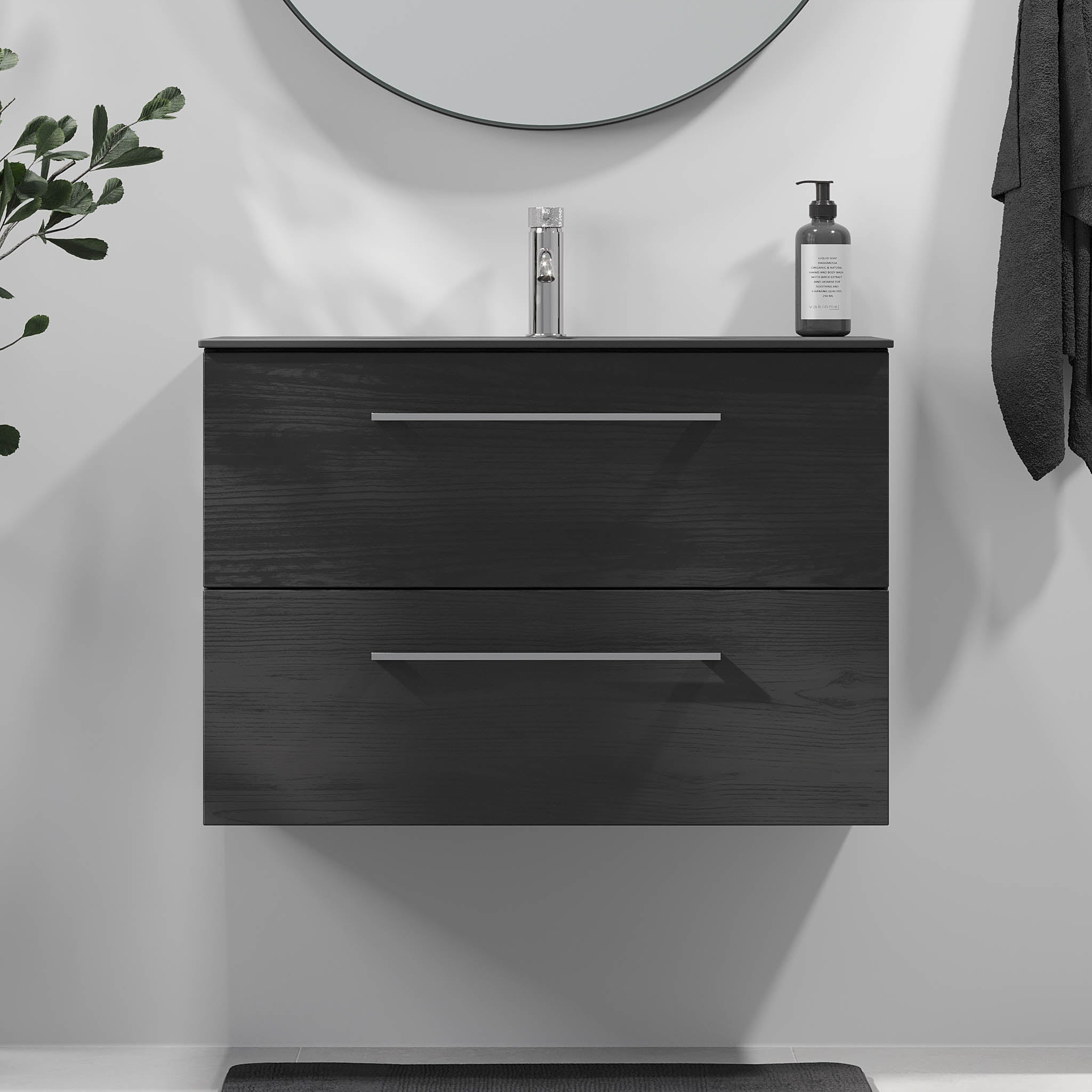 Horten Badrumsmöbel, Svart Trä - Tvättställsskåp - BATH DELUXE - EXCLUSIVE - 75 - 080 - 60 - 22 - 40 - BATHDELUXE SWEDEN