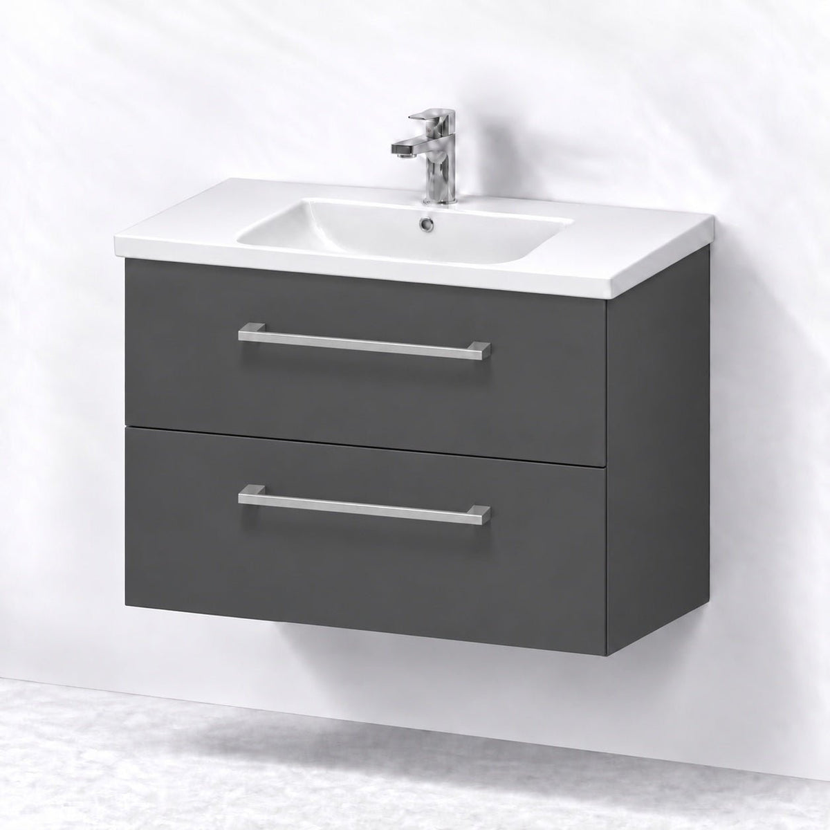 Badrumsmöbel med klassiska Fronter - 60x46x58 cm - antracitgrå - vit Porslin tvättställ - Viggo - Tvättställsskåp - Bath Deluxe - 75-080-68-43-50 - BATHDELUXE SWEDEN