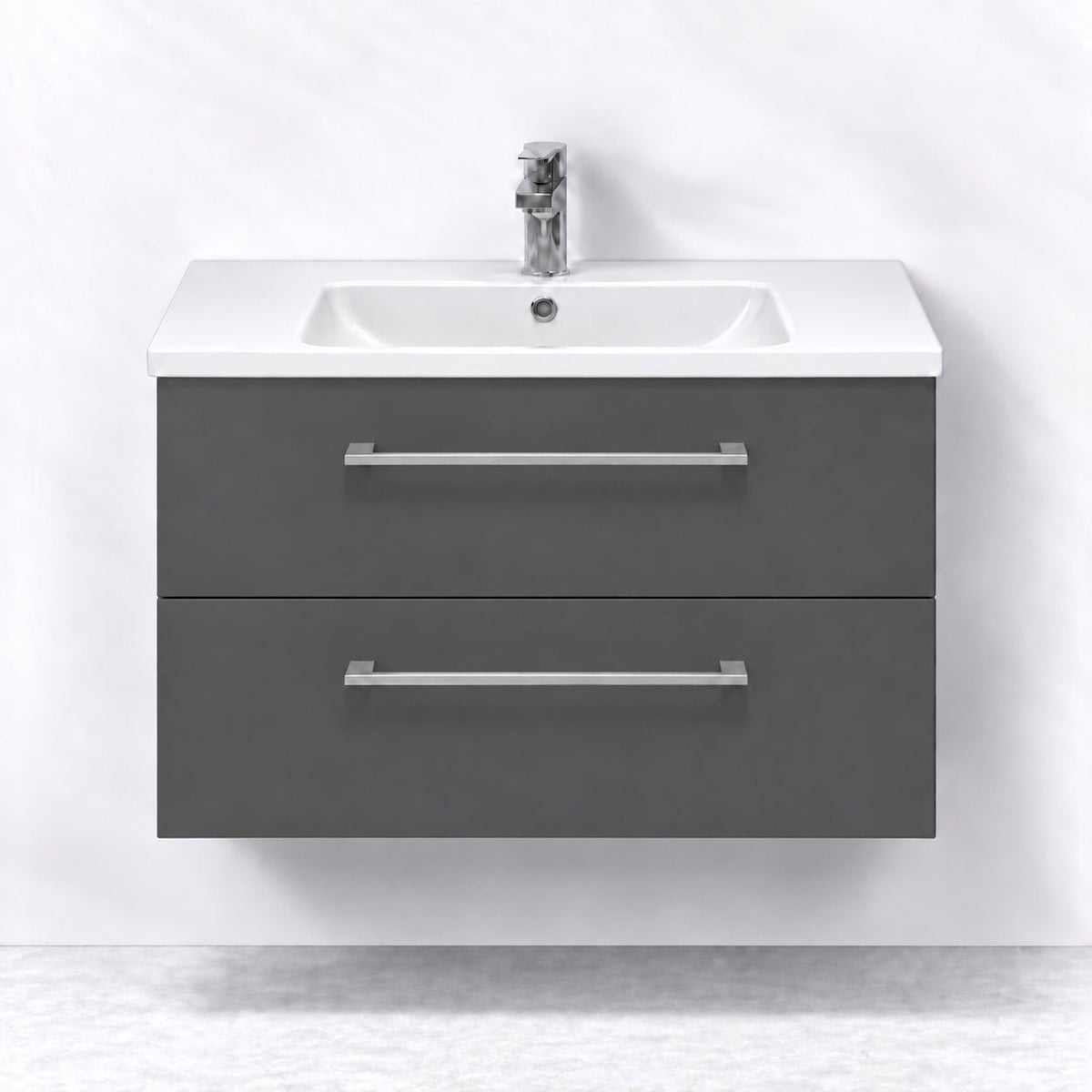 Badrumsmöbel med klassiska Fronter - 60x46x58 cm - antracitgrå - vit Porslin tvättställ - Viggo - Tvättställsskåp - Bath Deluxe - 75-080-68-43-50 - BATHDELUXE SWEDEN