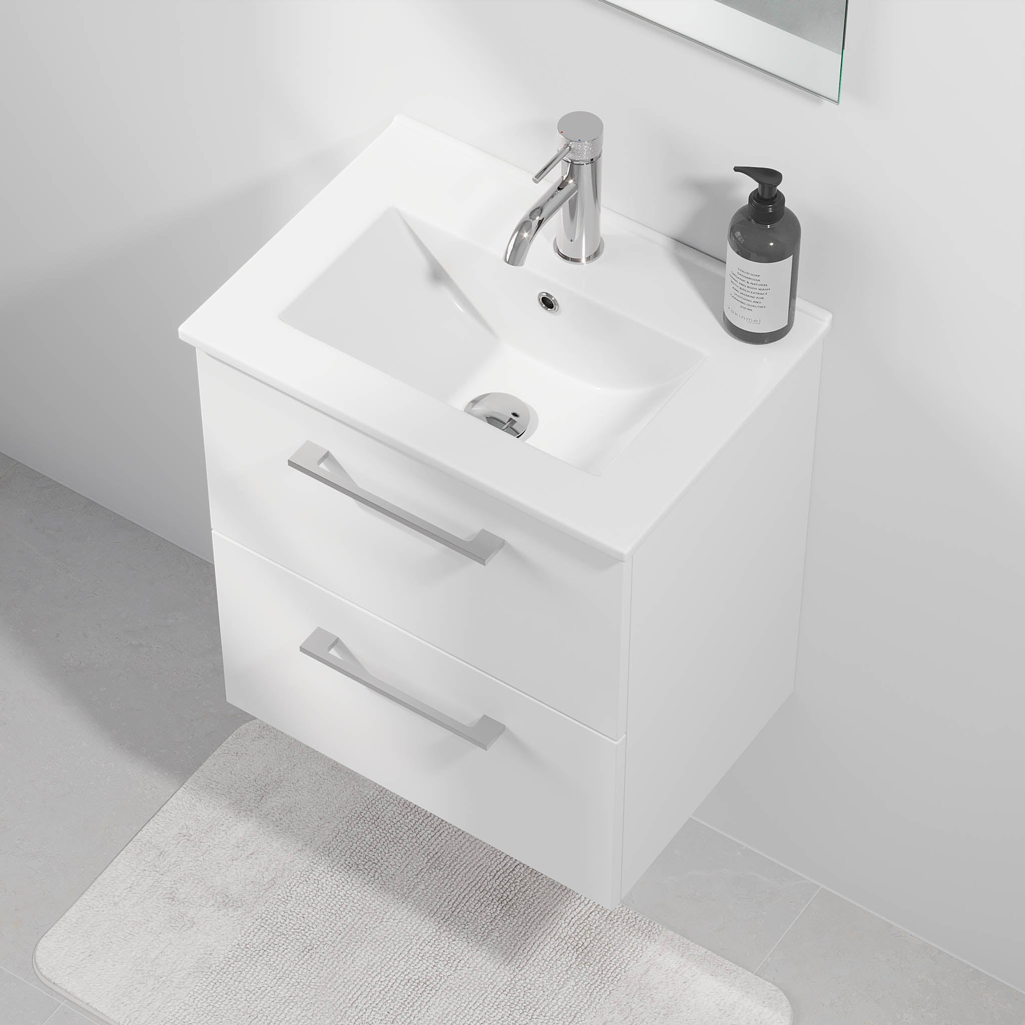 Badrumsmöbel med klassiska fronter - SLIM - 80x36x57 cm - mattvit - porslinstvättställ - kromade handtag - Magnor - Badrumsmöbler - BATH DELUXE - EXCLUSIVE - 75-080-70-01-40 - BATHDELUXE SWEDEN