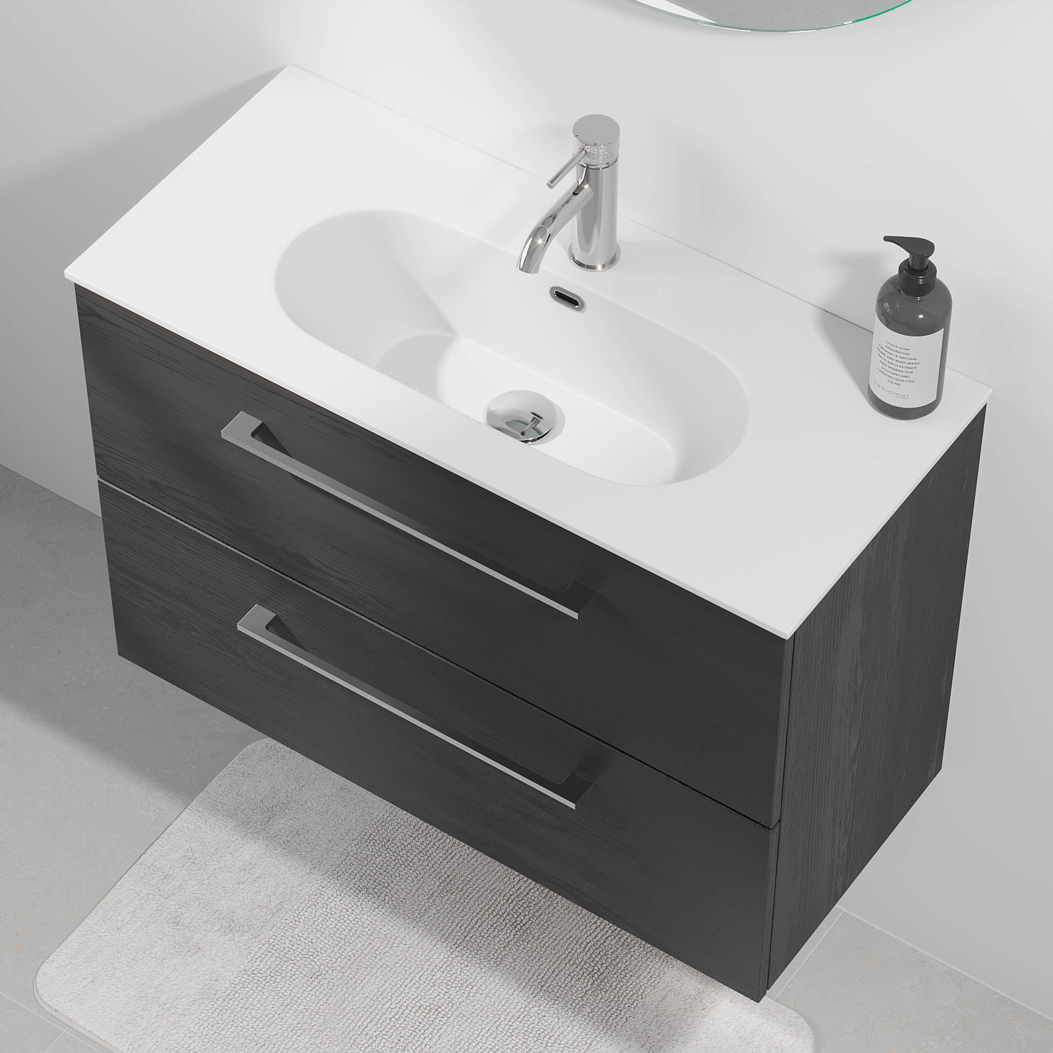 Harstad Badrumsmöbel Slimline, Svart Trä - Tvättställsskåp - BATH DELUXE - EXCLUSIVE - 75 - 080 - 72 - 22 - 40 - BATHDELUXE SWEDEN