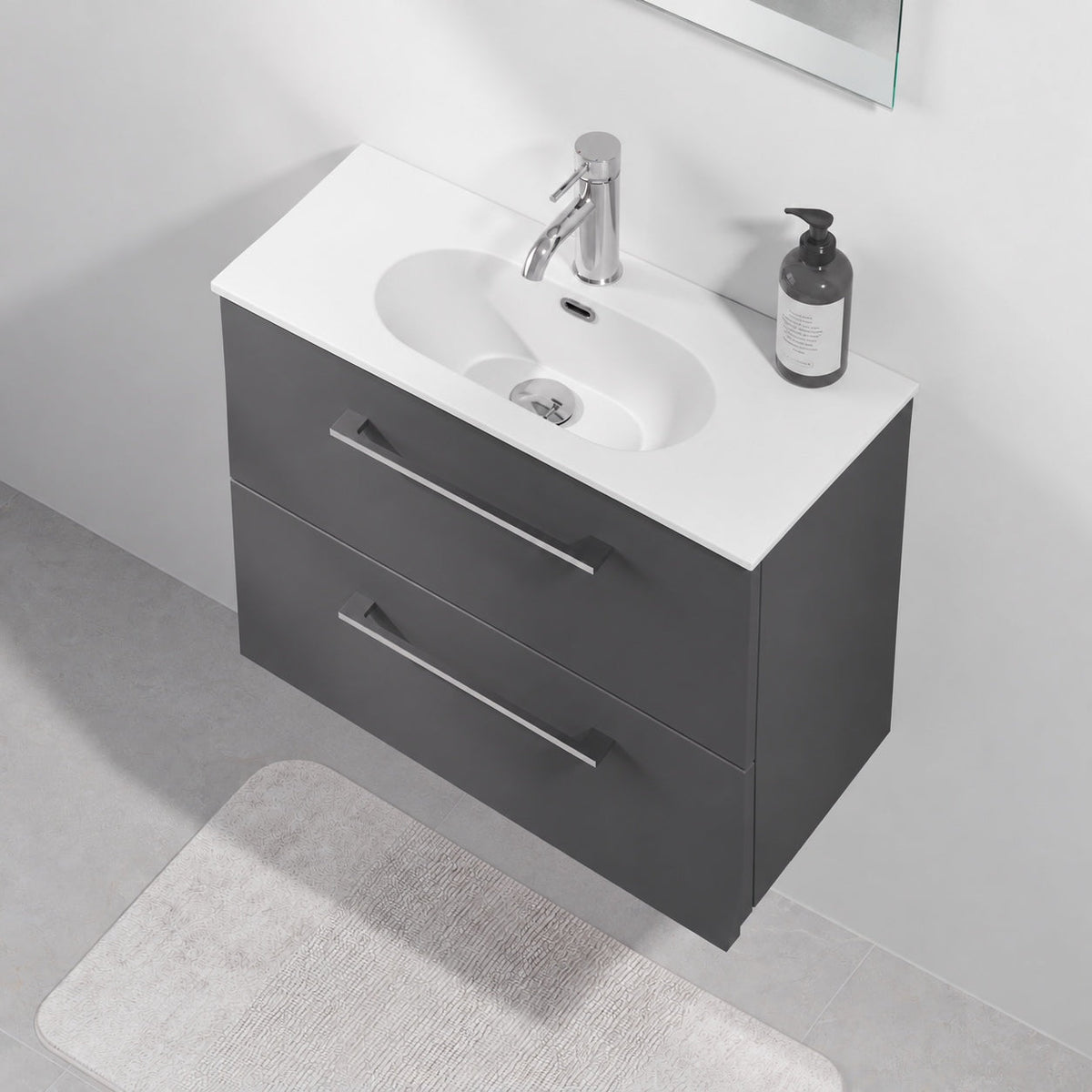 Badrumsmöbel med klassiska Fronter - 80x36x57 cm - SLIM - antracitgrå - tvättställ i matt vit solid surface - Harstad - Tvättställsskåp - Bath Deluxe - 75-080-72-43-40 - BATHDELUXE SWEDEN