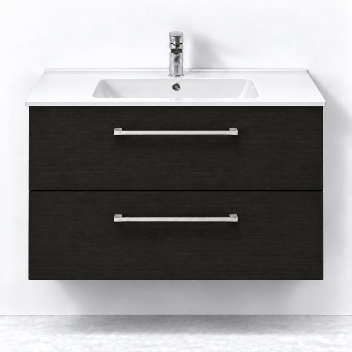 Badrumsmöbel med klassisk integrerad front - 80x36x57 cm - SLIM - matt grå - tvättställ i matt svart solid surface med kvartssten - Skagen - Tvättställsskåp - Bath Deluxe - 75-090-50-22-50 - BATHDELUXE SWEDEN