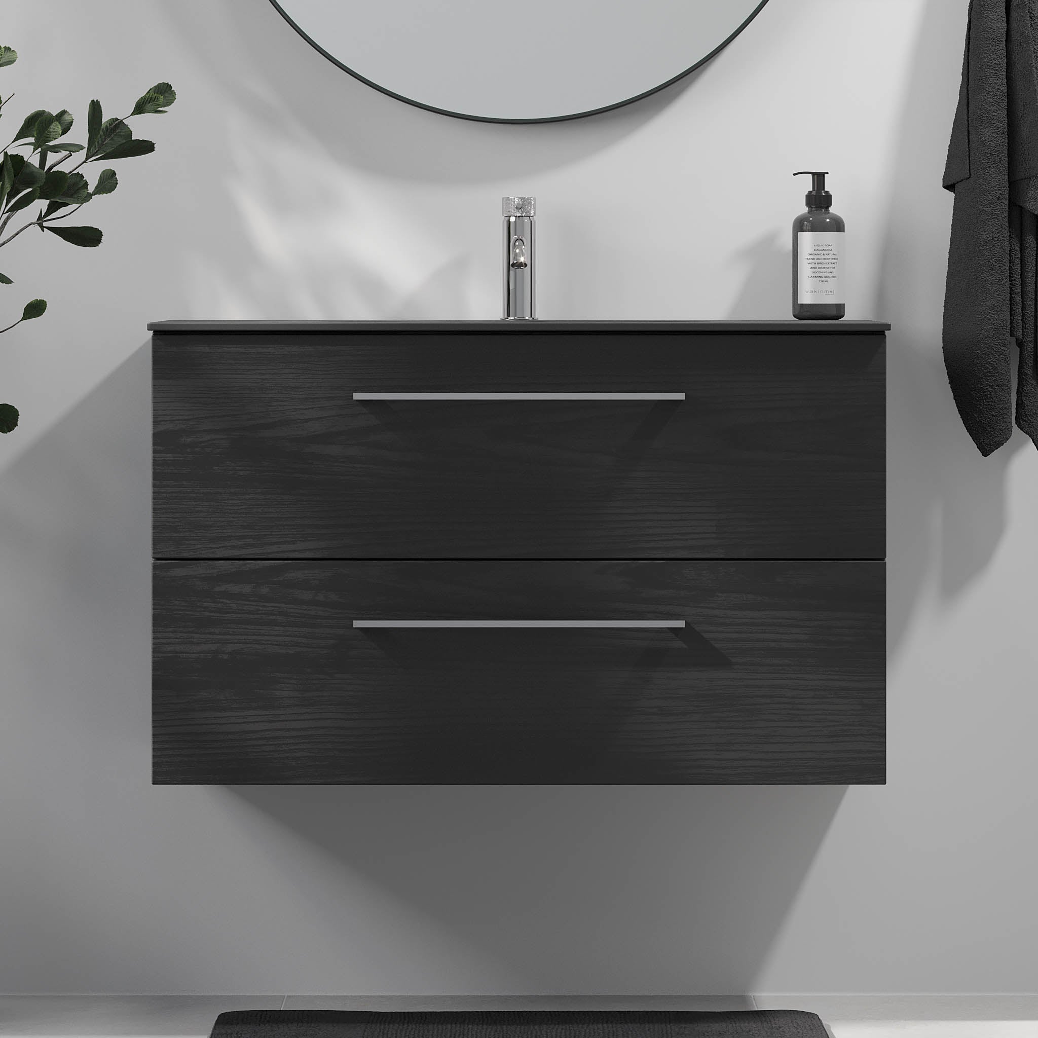 Horten Badrumsmöbel, Svart Trä - Tvättställsskåp - BATH DELUXE - EXCLUSIVE - 75 - 090 - 60 - 22 - 40 - BATHDELUXE SWEDEN