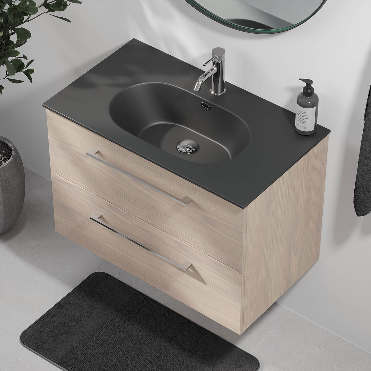 Horten, Furniture Set - Basin & Cabinet, Grey Wood - 90 cm - MASTERSTORE - 8595677192124 - Furniture Set - Code - 75-090-60-33-40 - 8595677192124