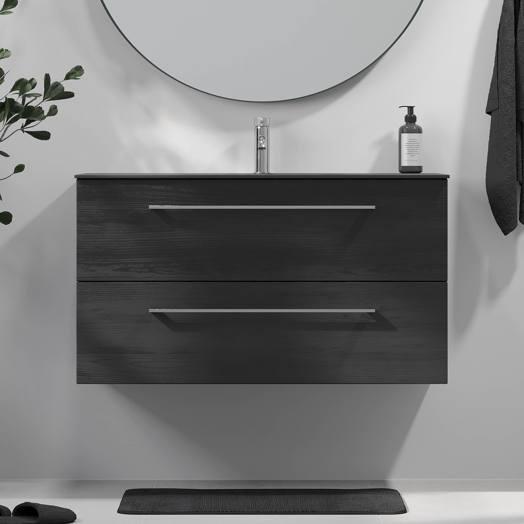Horten Badrumsmöbel, Svart Trä - Tvättställsskåp - BATH DELUXE - EXCLUSIVE - 75 - 100 - 60 - 22 - 40 - BATHDELUXE SWEDEN