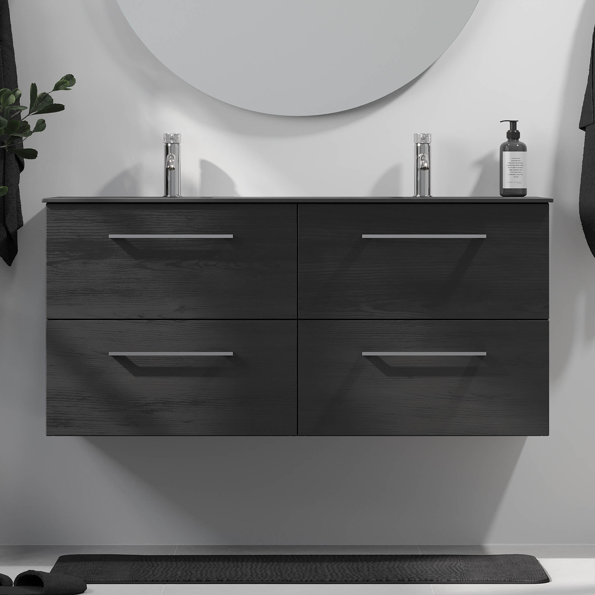 Horten Badrumsmöbel, Svart Trä - Tvättställsskåp - BATH DELUXE - EXCLUSIVE - 75 - 120 - 60 - 22 - 42 - BATHDELUXE SWEDEN