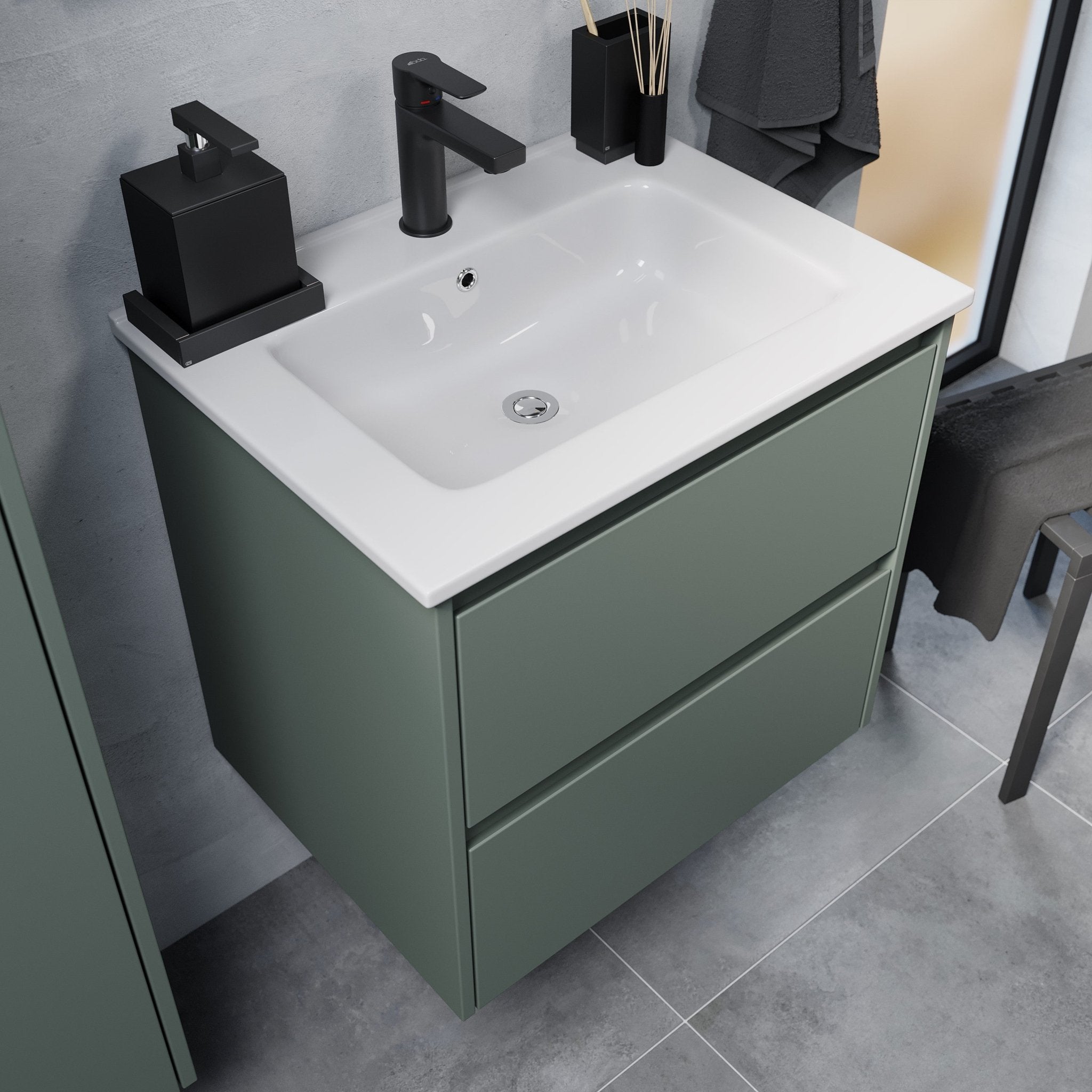 Molde Badrumsmöbel, Grön Matt - Tvättställsskåp - BATH DELUXE - EXCLUSIVE - 77 - 060 - 11 - 31 - 00 - BATHDELUXE SWEDEN