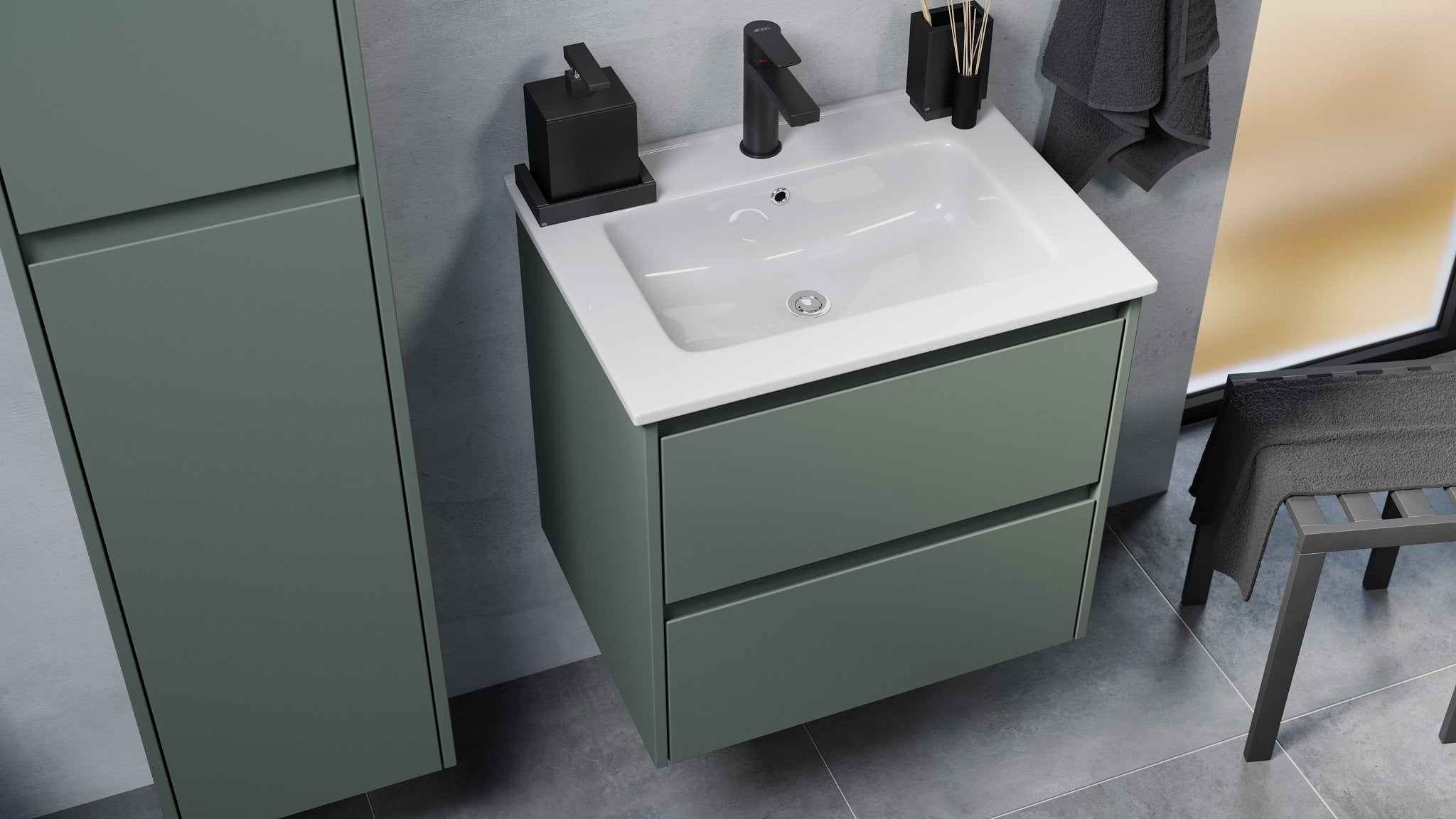 Molde Badrumsmöbel, Grön Matt - Tvättställsskåp - BATH DELUXE - EXCLUSIVE - 77 - 060 - 11 - 31 - 00 - BATHDELUXE SWEDEN